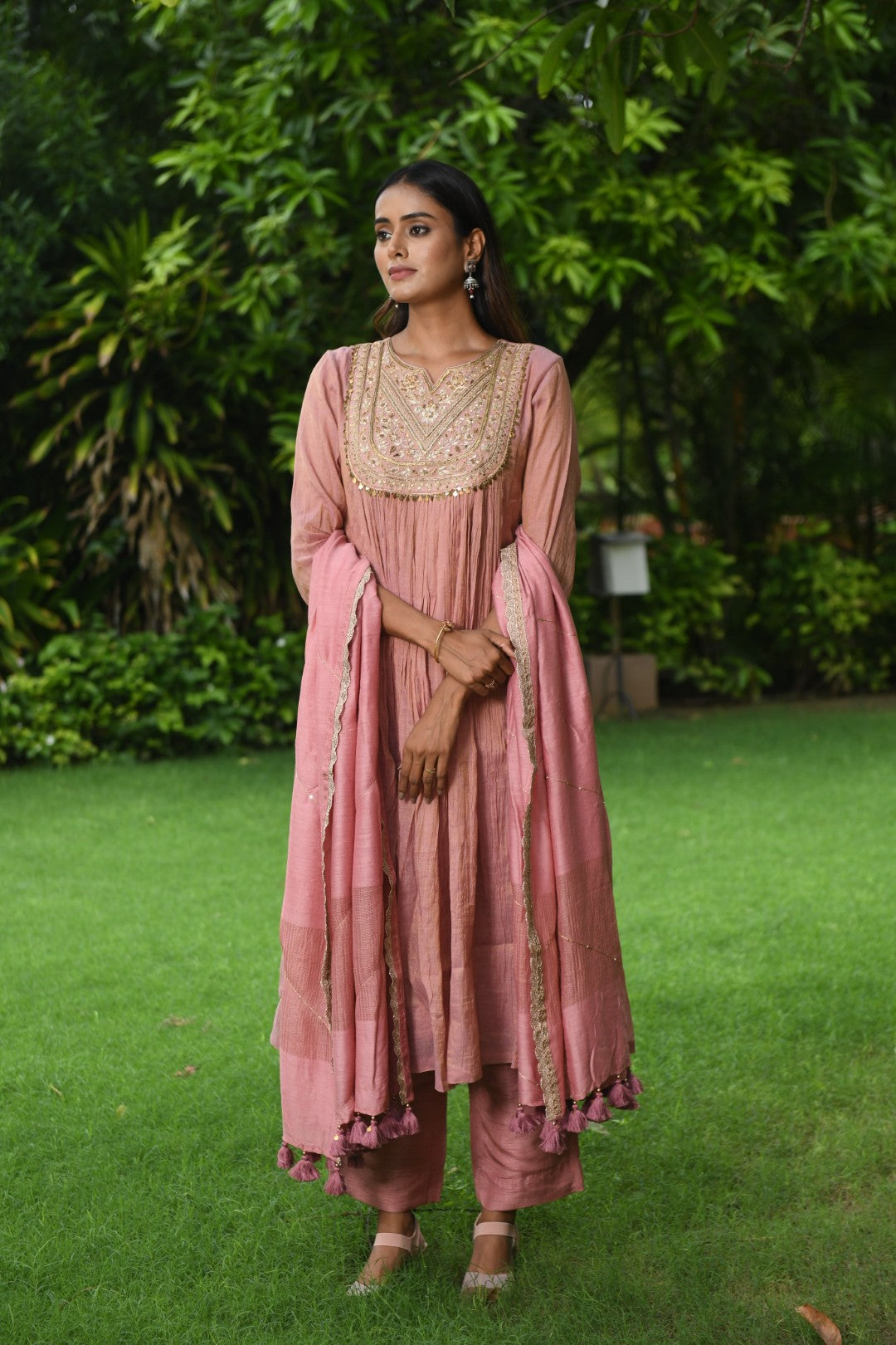 ONION PINK TISSUE RIWAYAT ANARKALI SET