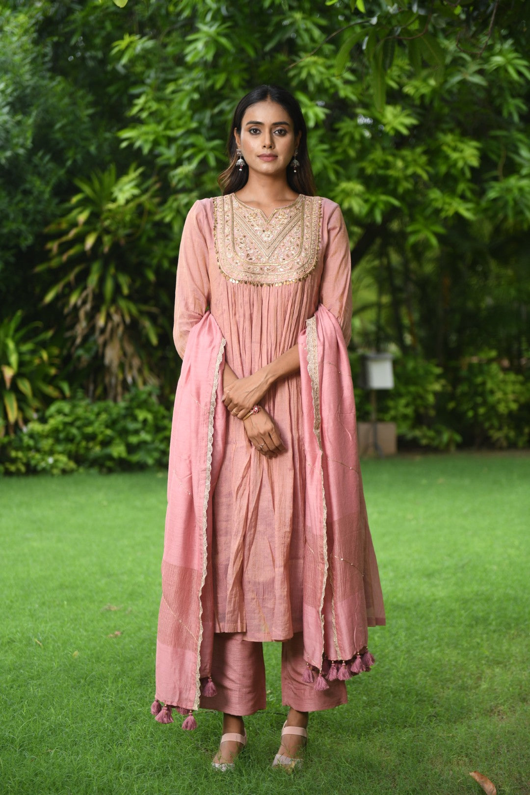 ONION PINK TISSUE RIWAYAT ANARKALI SET