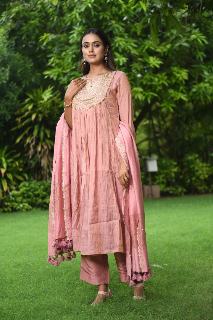 ONION PINK TISSUE RIWAYAT ANARKALI SET