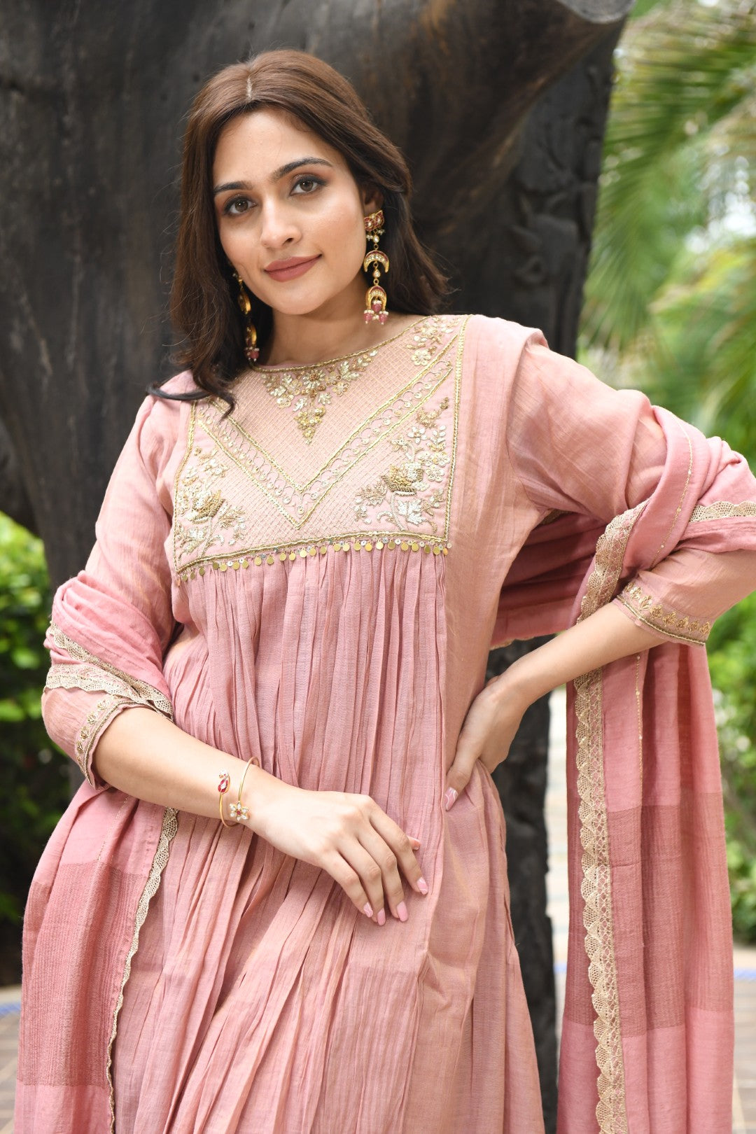 ONION PINK TISSUE SQUARE YOKE RIWAYAT ANARKALI SET