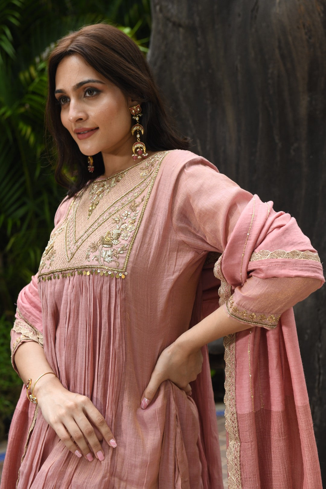 ONION PINK TISSUE SQUARE YOKE RIWAYAT ANARKALI SET