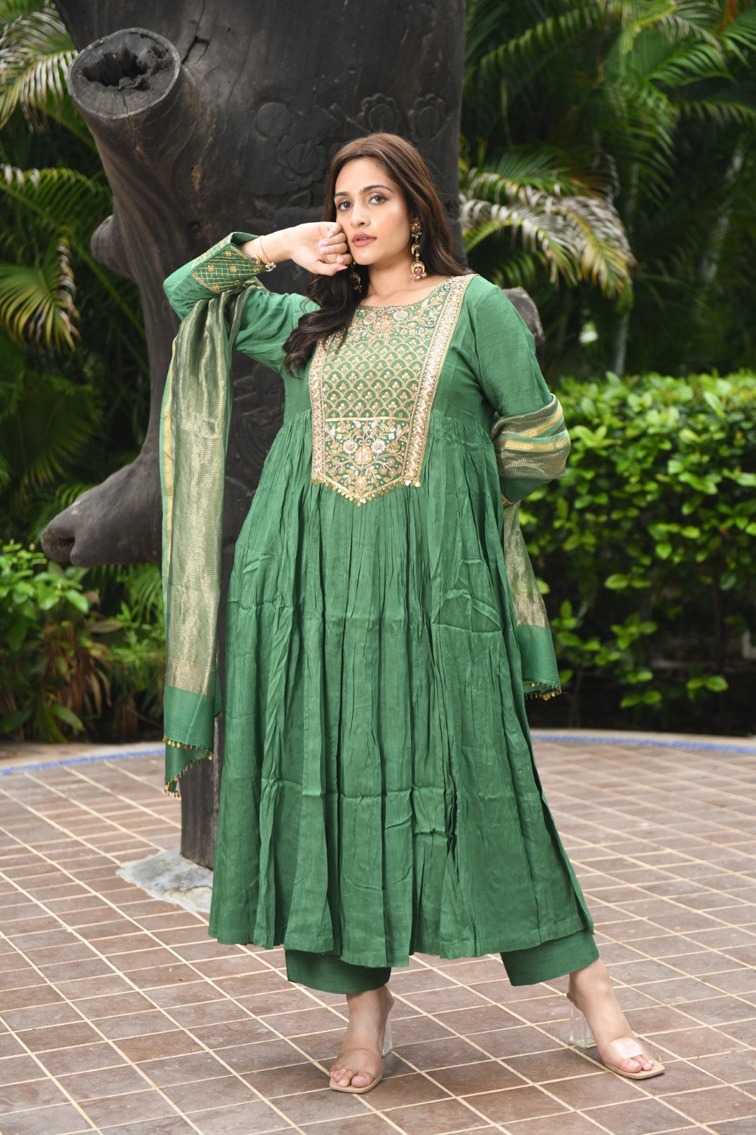 GREEN EMBROIDERED RIWAYAT ANARKALI SET