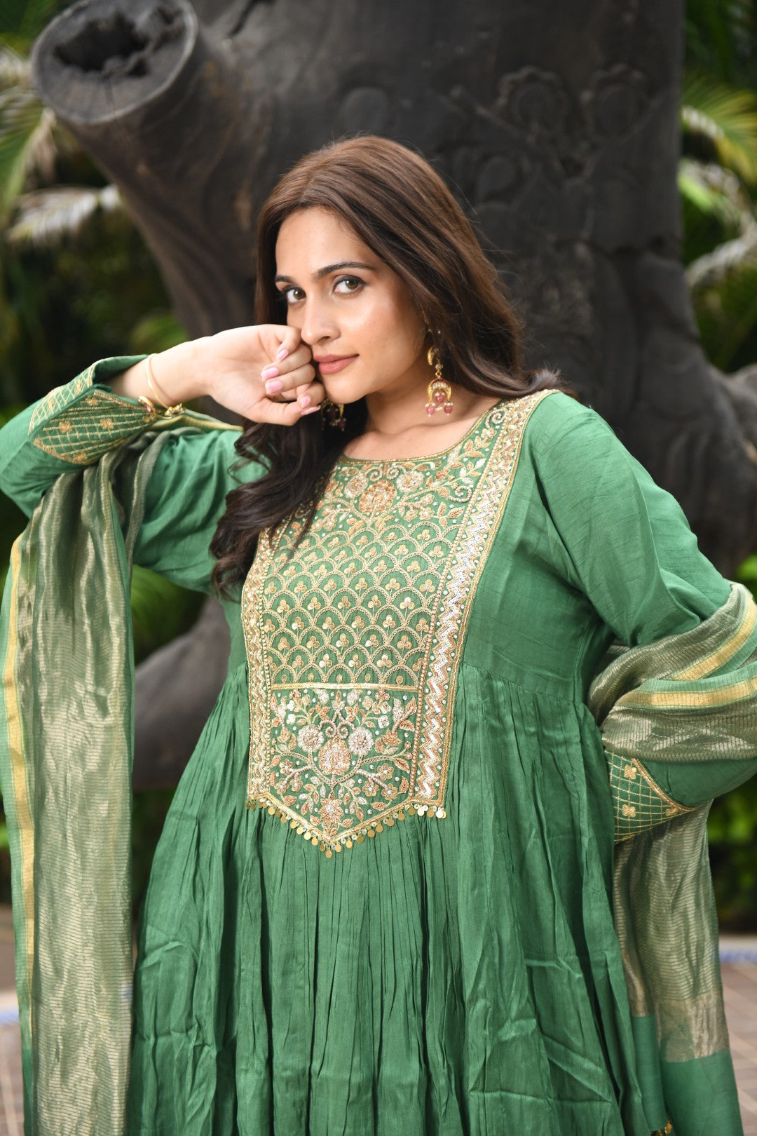 GREEN EMBROIDERED RIWAYAT ANARKALI SET
