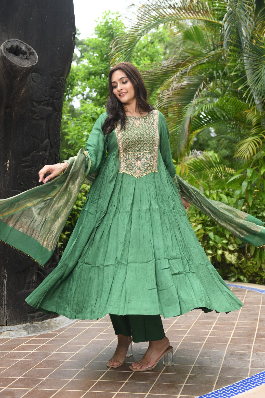 GREEN EMBROIDERED RIWAYAT ANARKALI SET