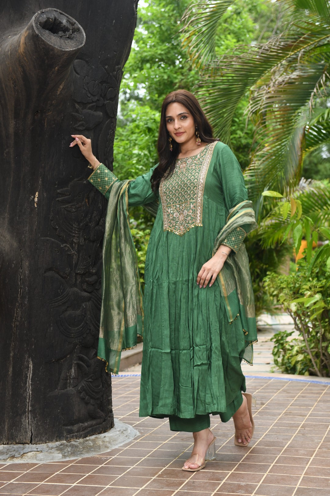 GREEN EMBROIDERED RIWAYAT ANARKALI SET