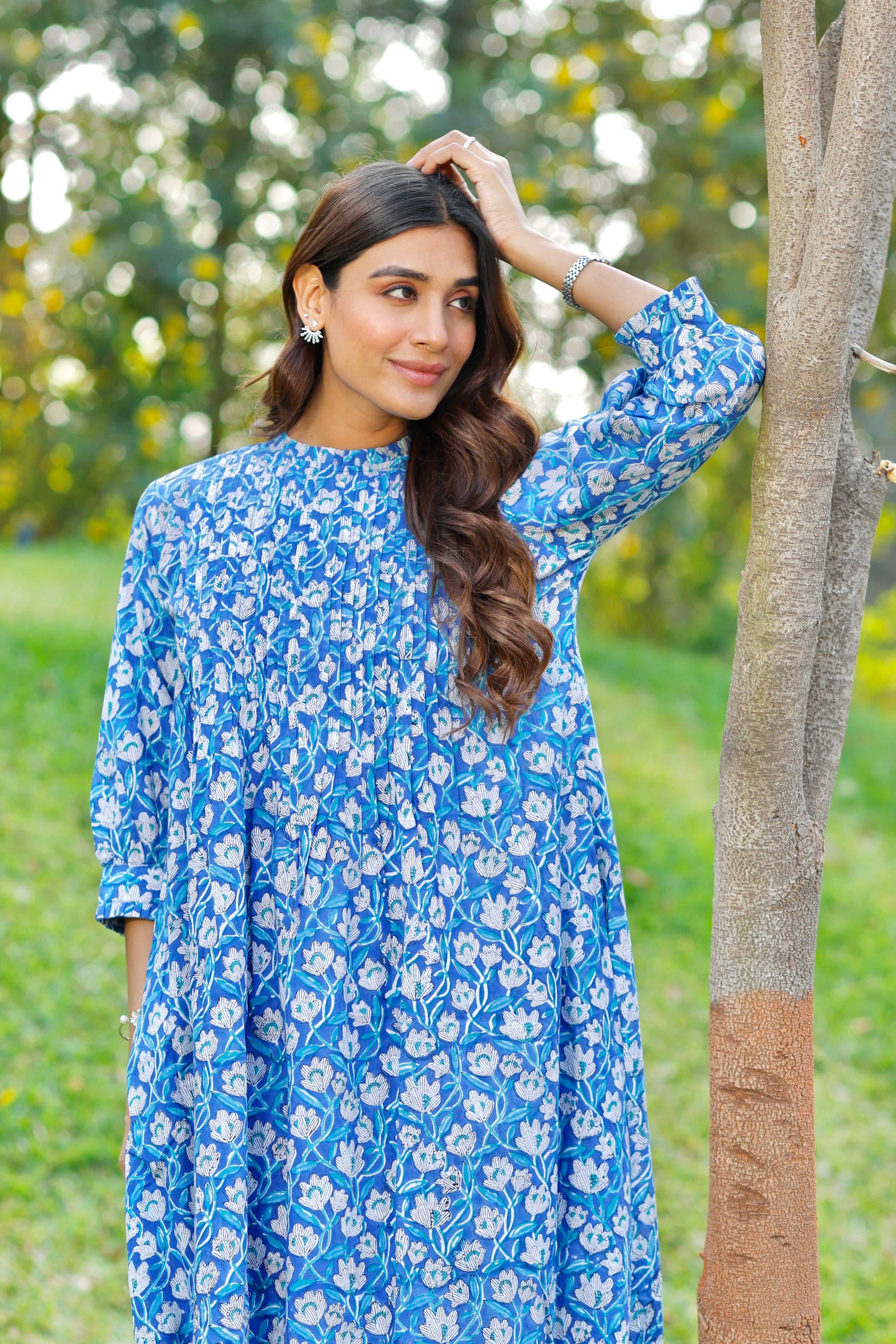 Blooming Blue Hand Block Printed Cotton Kurta