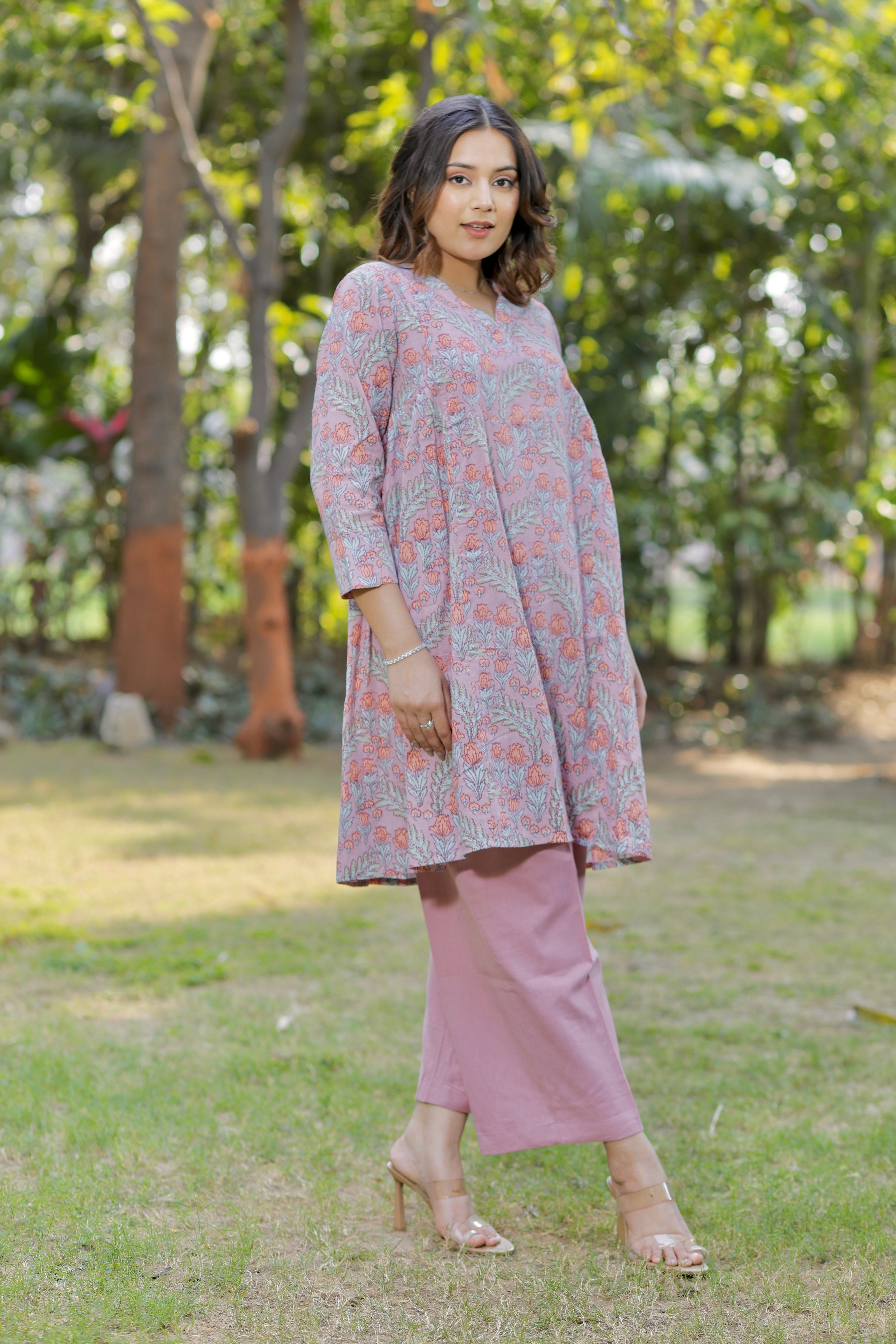 Mauve Blush Hand Block Printed Cotton Co-ord set