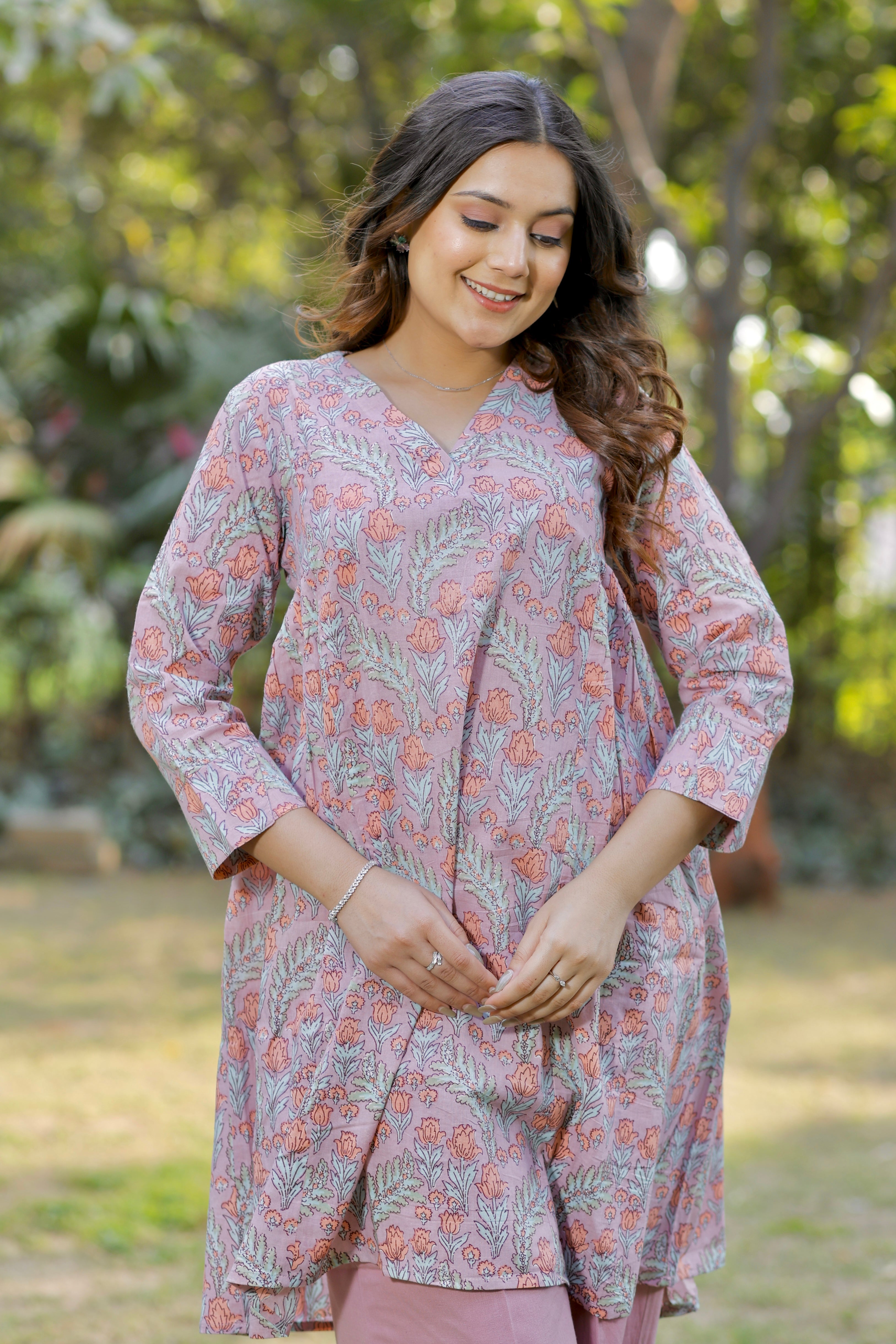 Mauve Blush Hand Block Printed Cotton Co-ord set