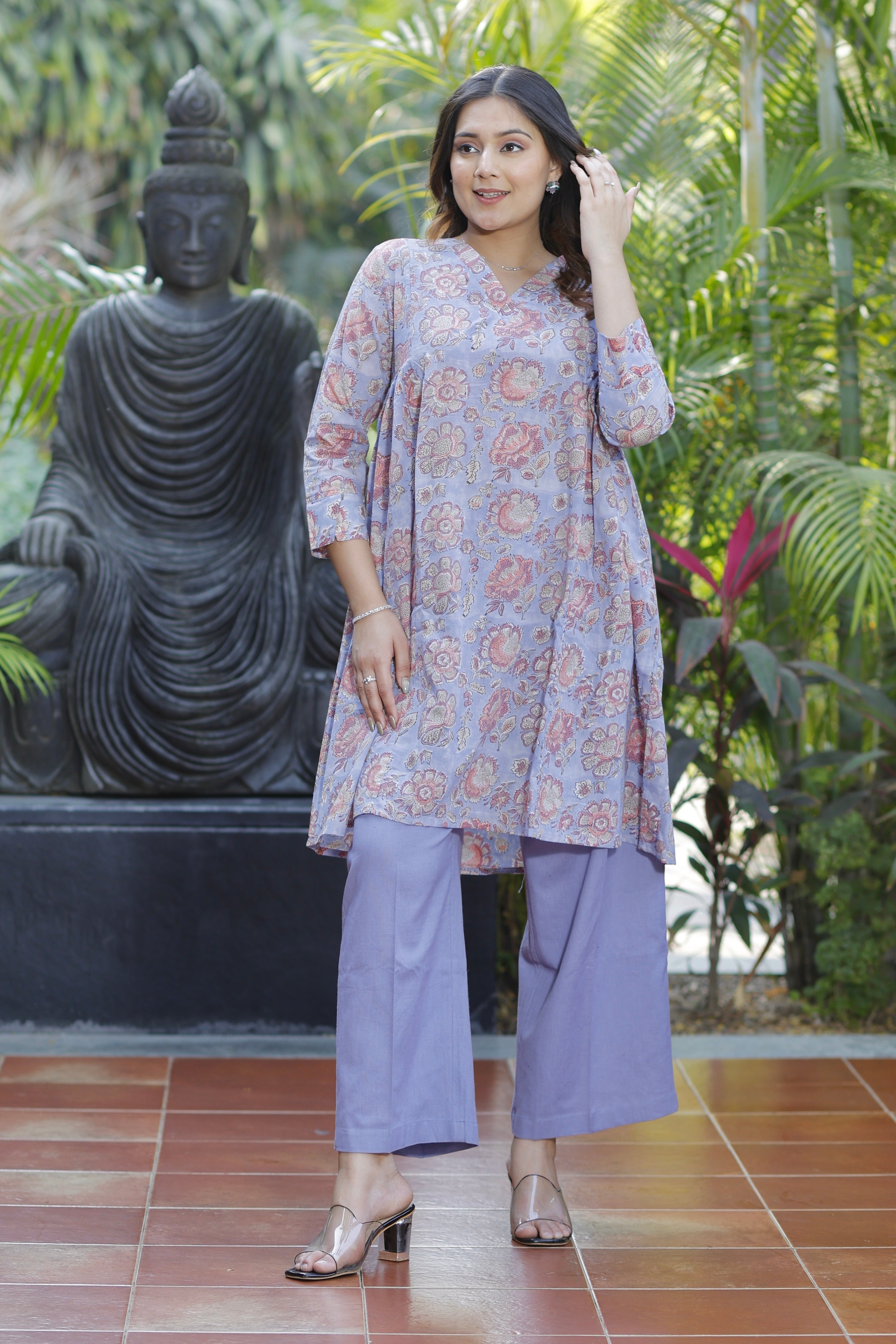 Lilac Love Hand Block Printed Cotton Co-ord set