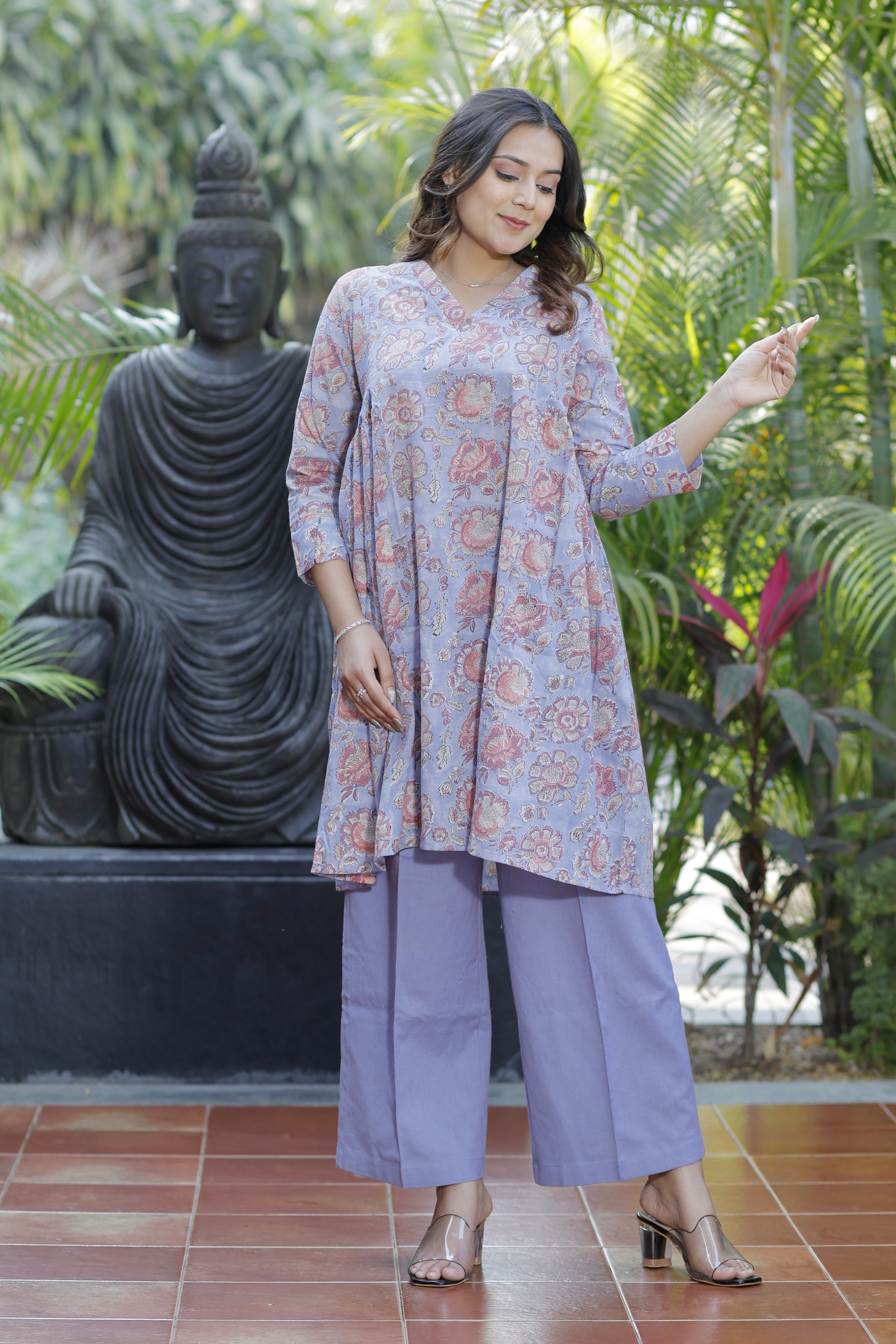Lilac Love Hand Block Printed Cotton Co-ord set