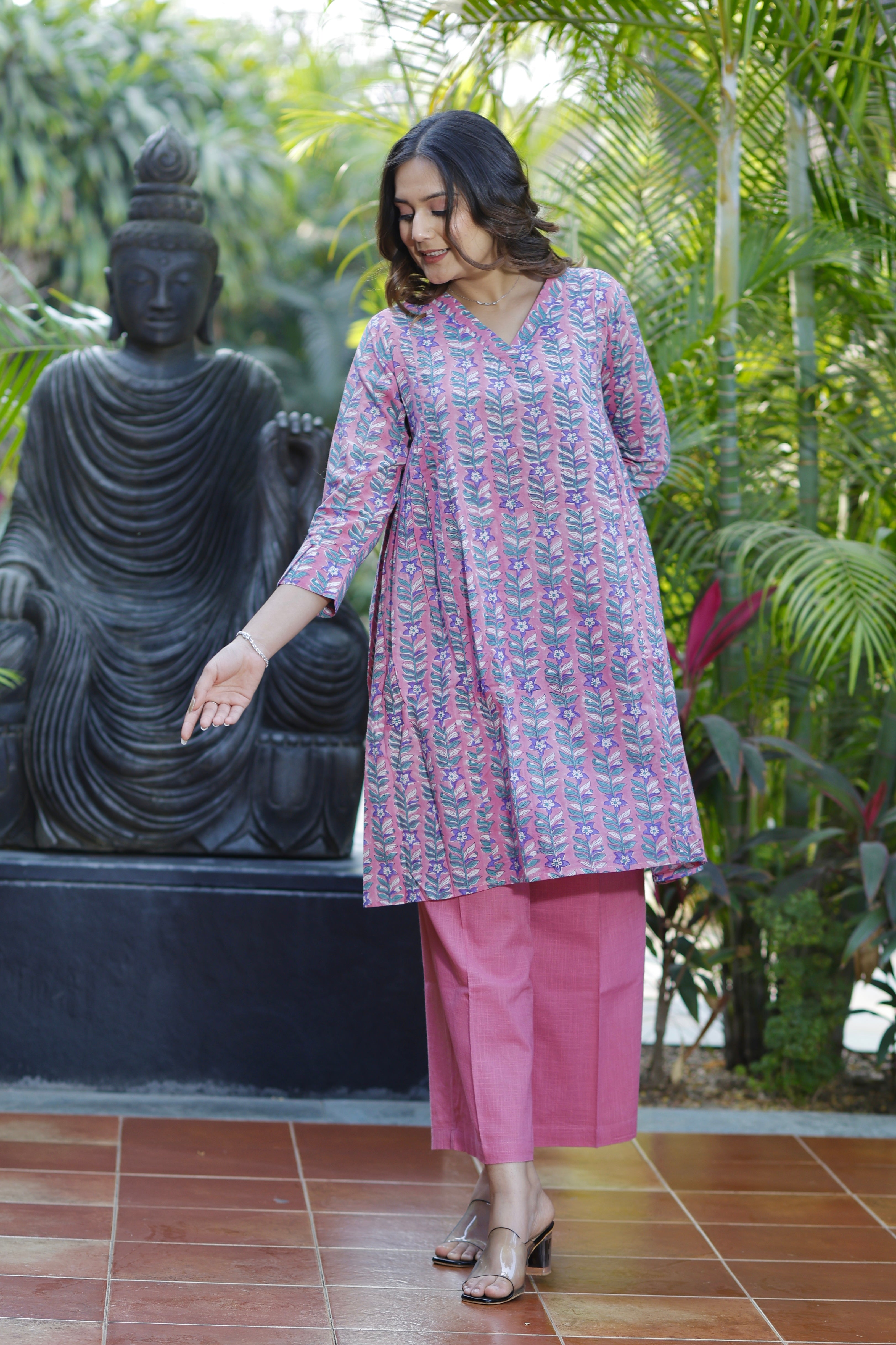 Orchid Purple Hand Block Printed Cotton Co-ord set