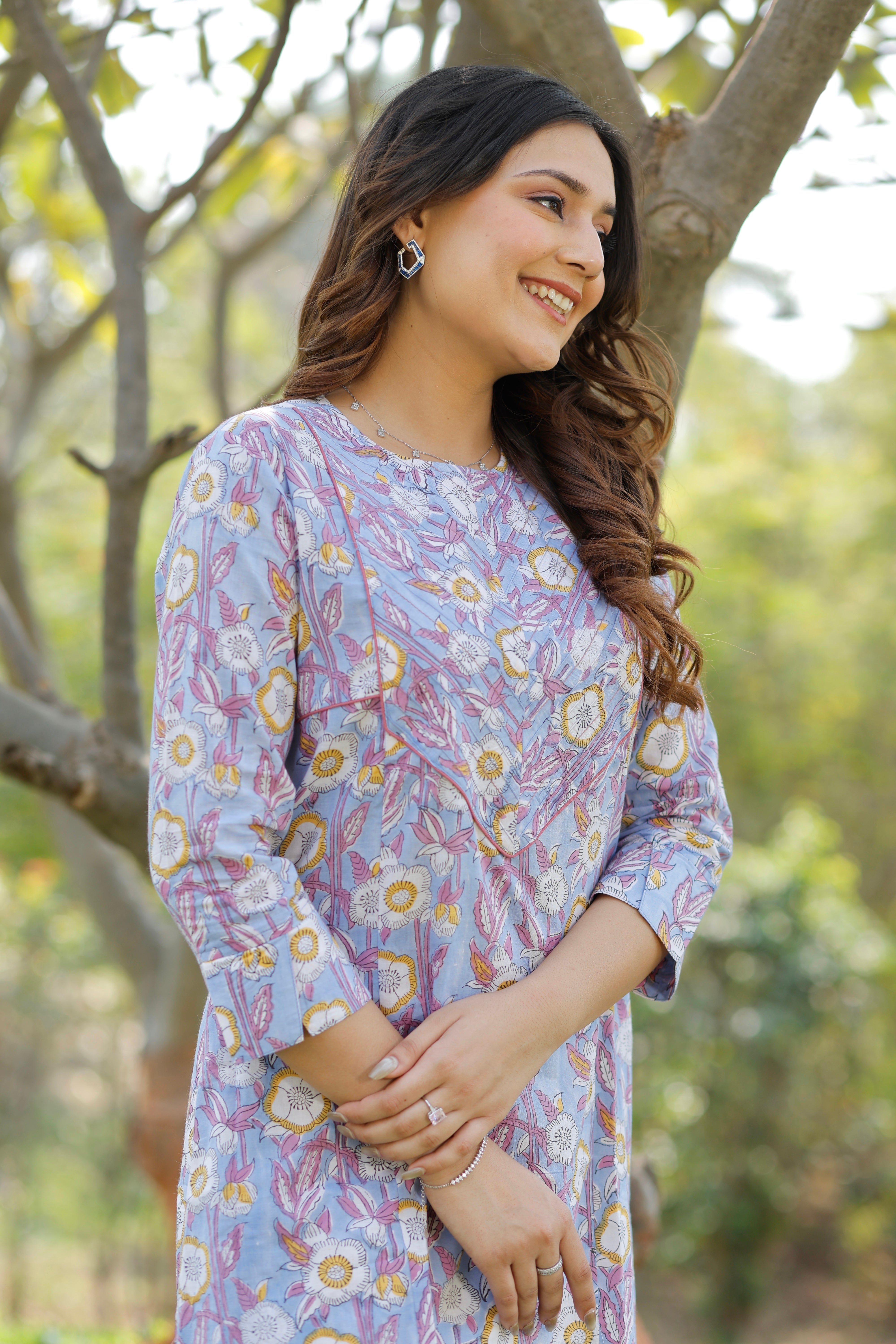 Soft Lavender Hand Block Printed Cotton Kurta