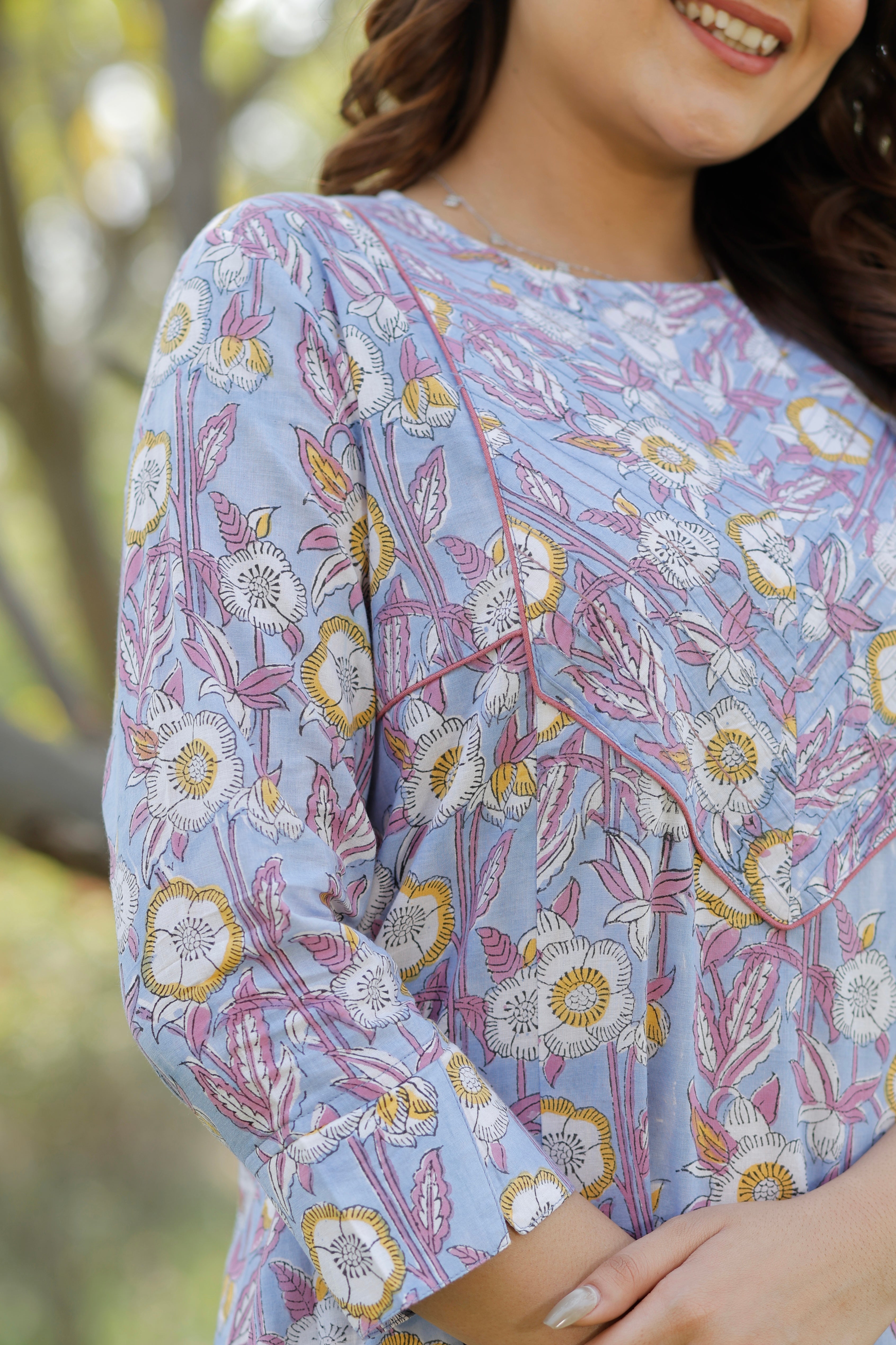 Soft Lavender Hand Block Printed Cotton Kurta