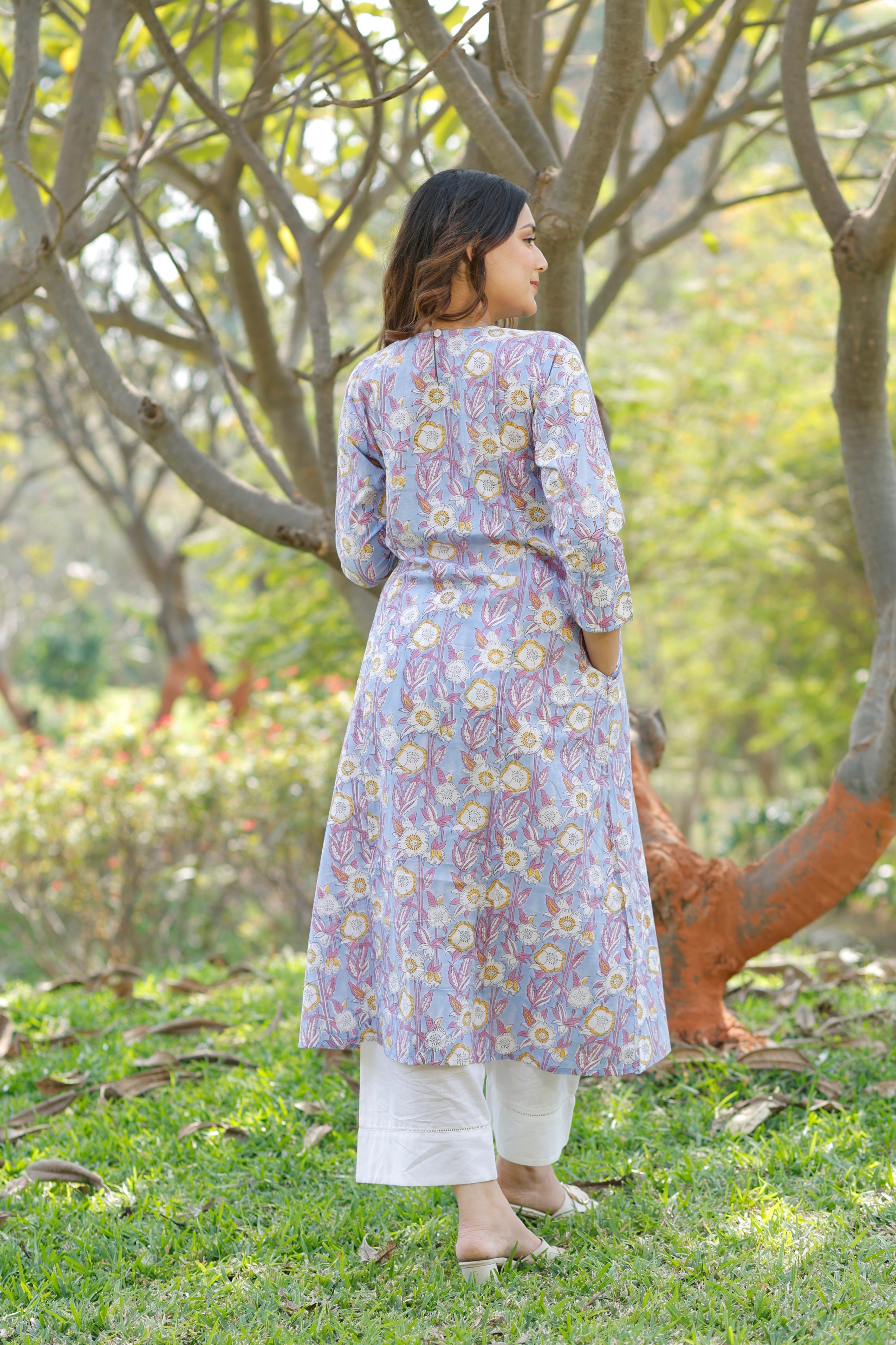 Soft Lavender Hand Block Printed Cotton Kurta