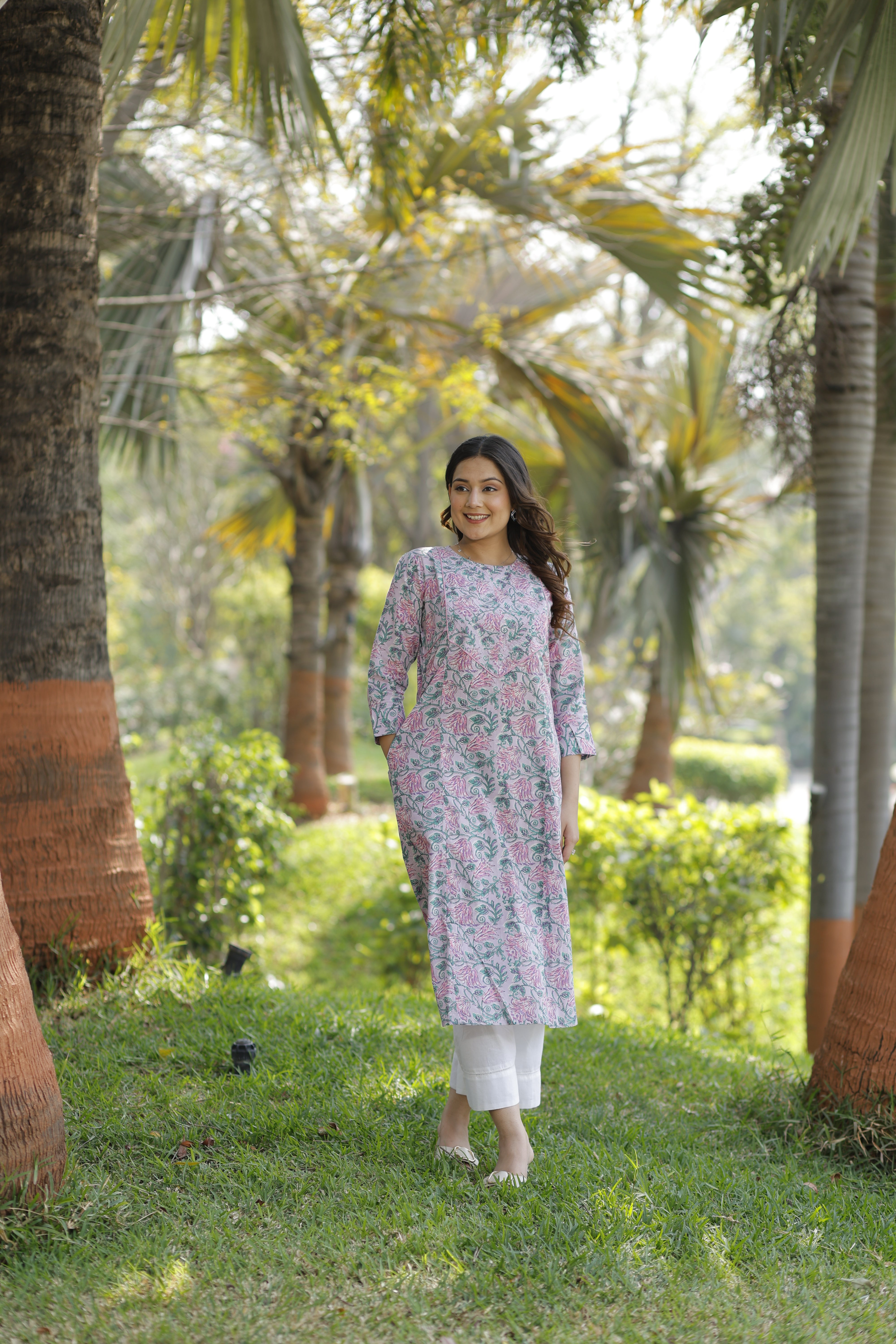 Soft Orchid Hand Block Printed Cotton Kurta