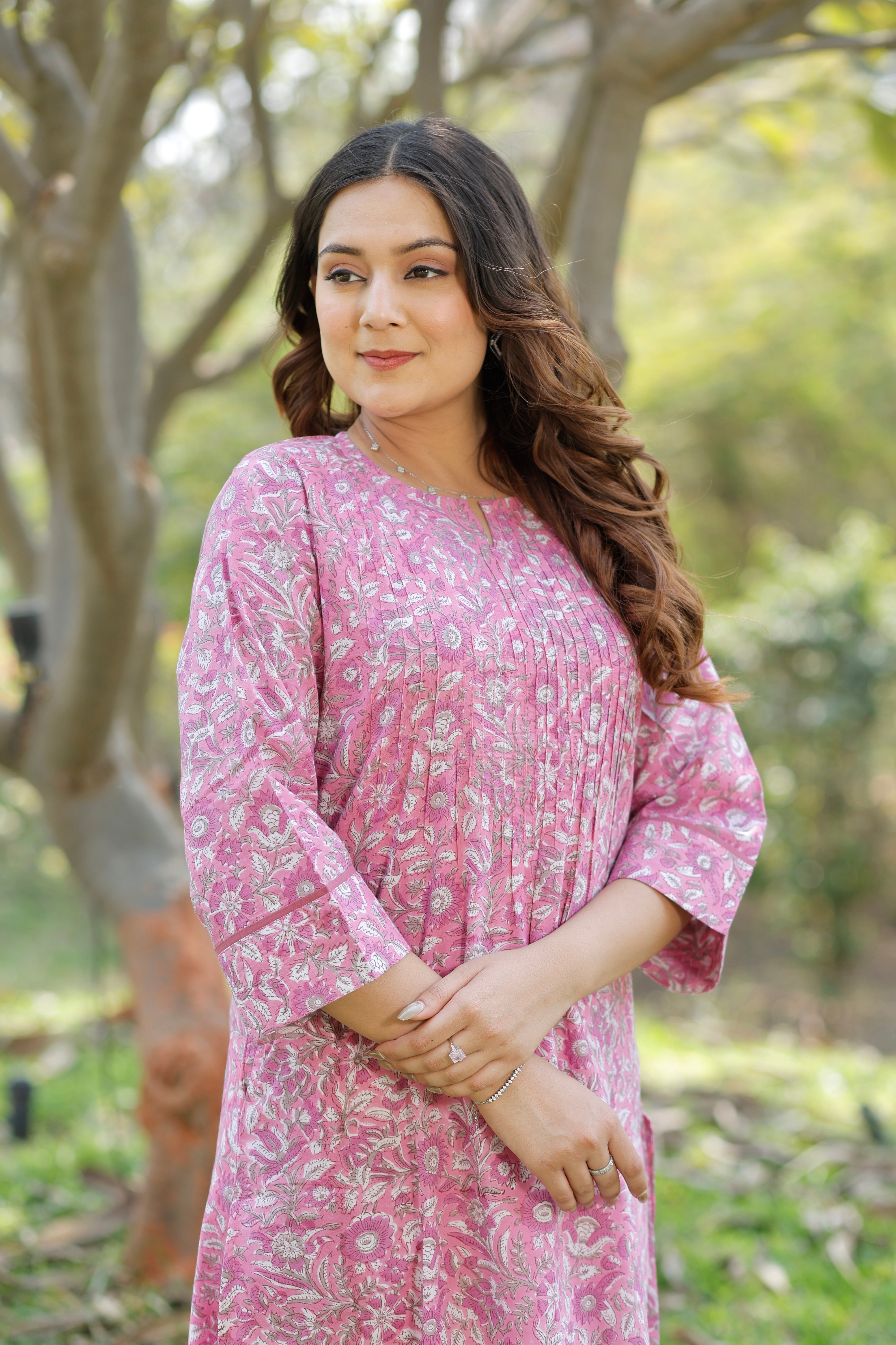 Sweet Pink Hand Block Printed Cotton Kurta
