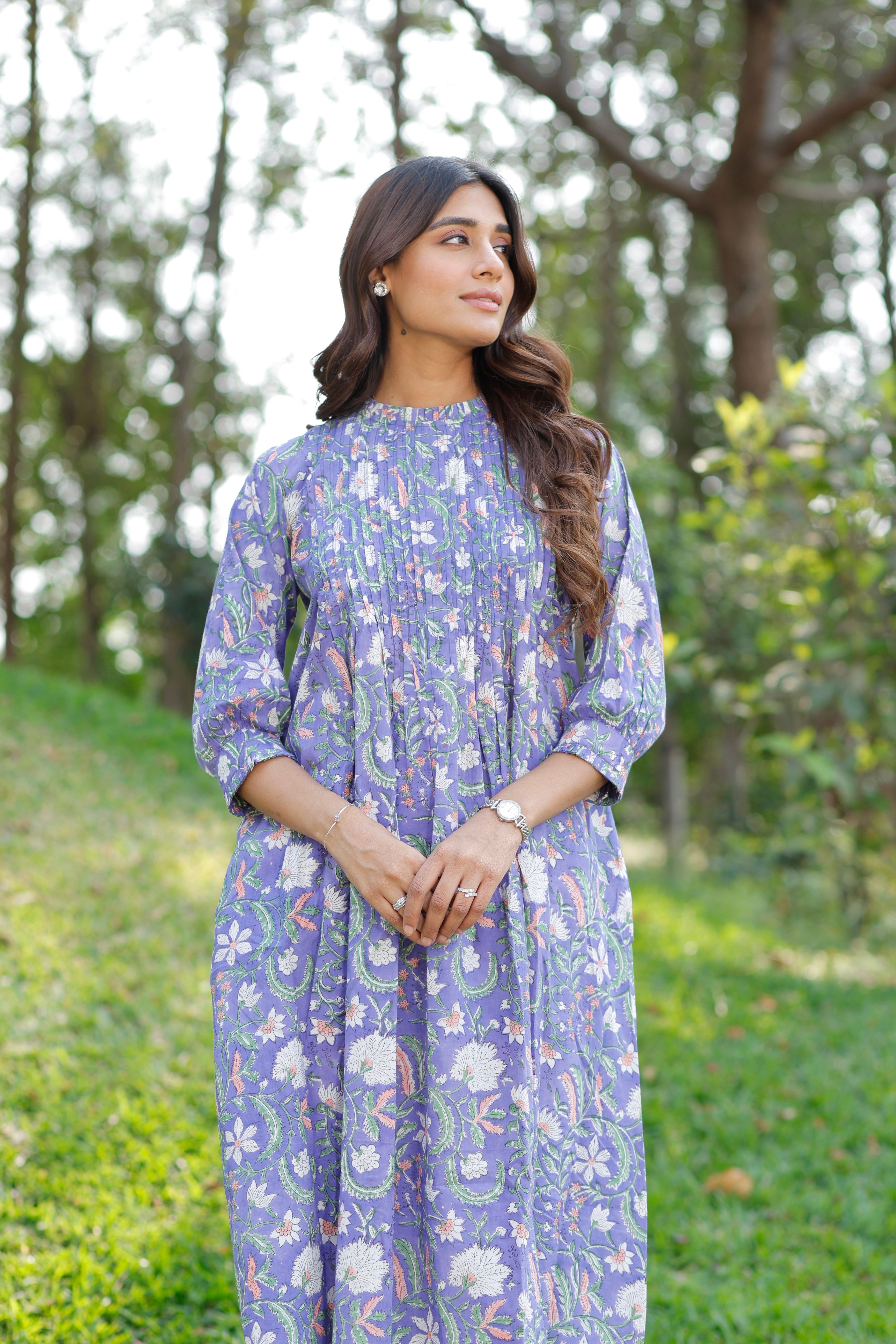 Petal Blue Hand Block Printed Cotton Kurta
