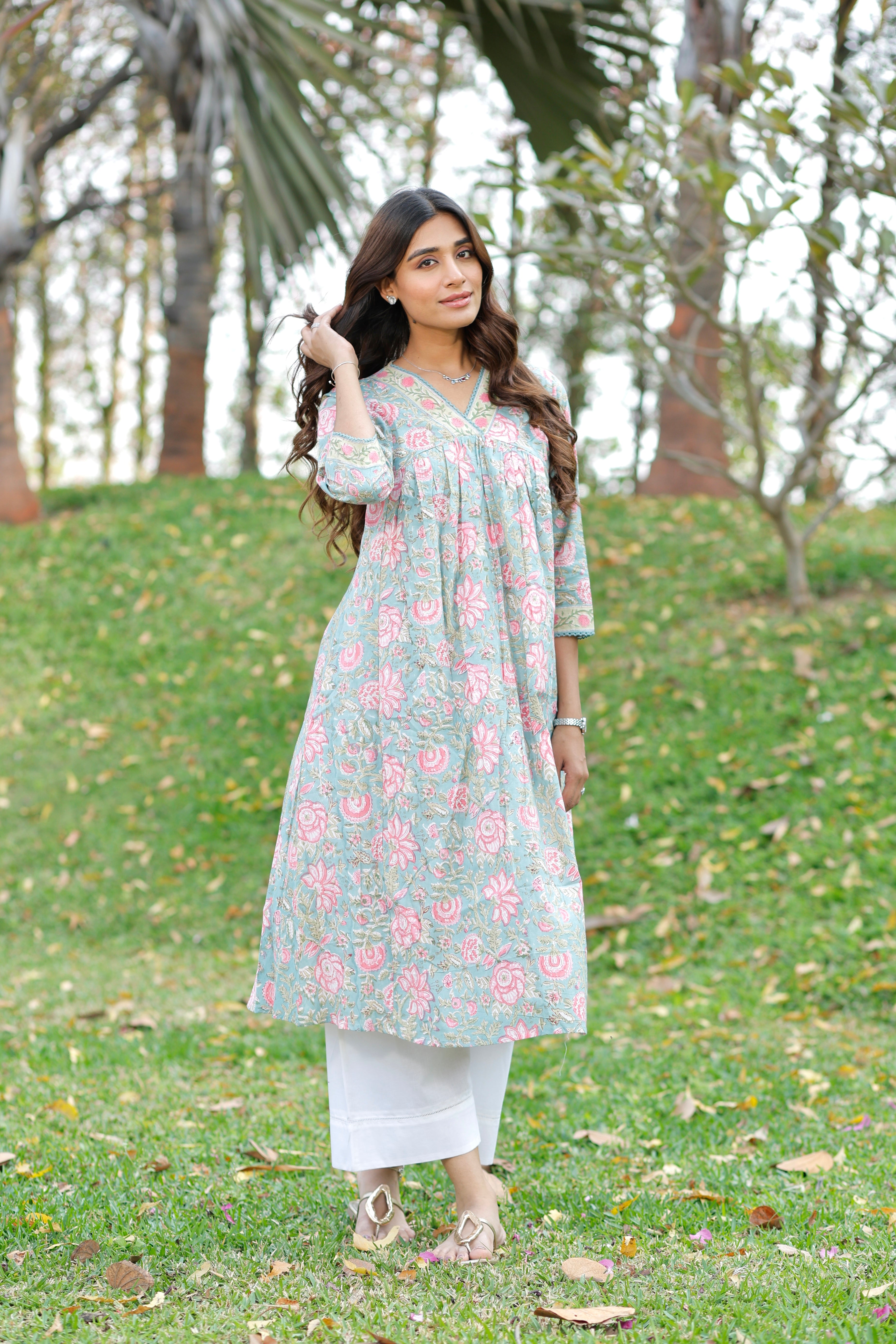 Sweet Blue Hand Block Printed Cotton Kurta
