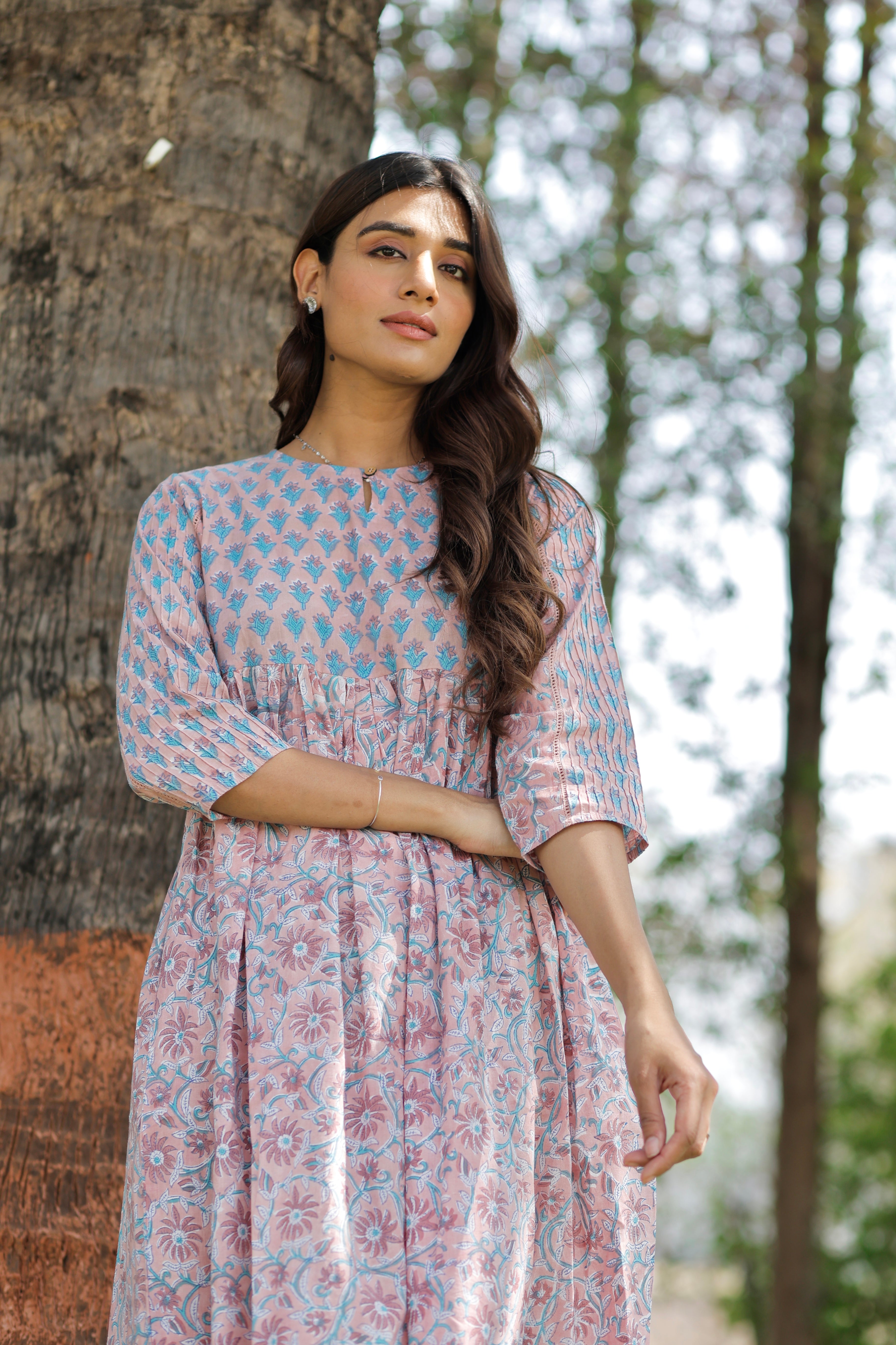 Pink Rose Petal Hand Block Printed Cotton Kurta