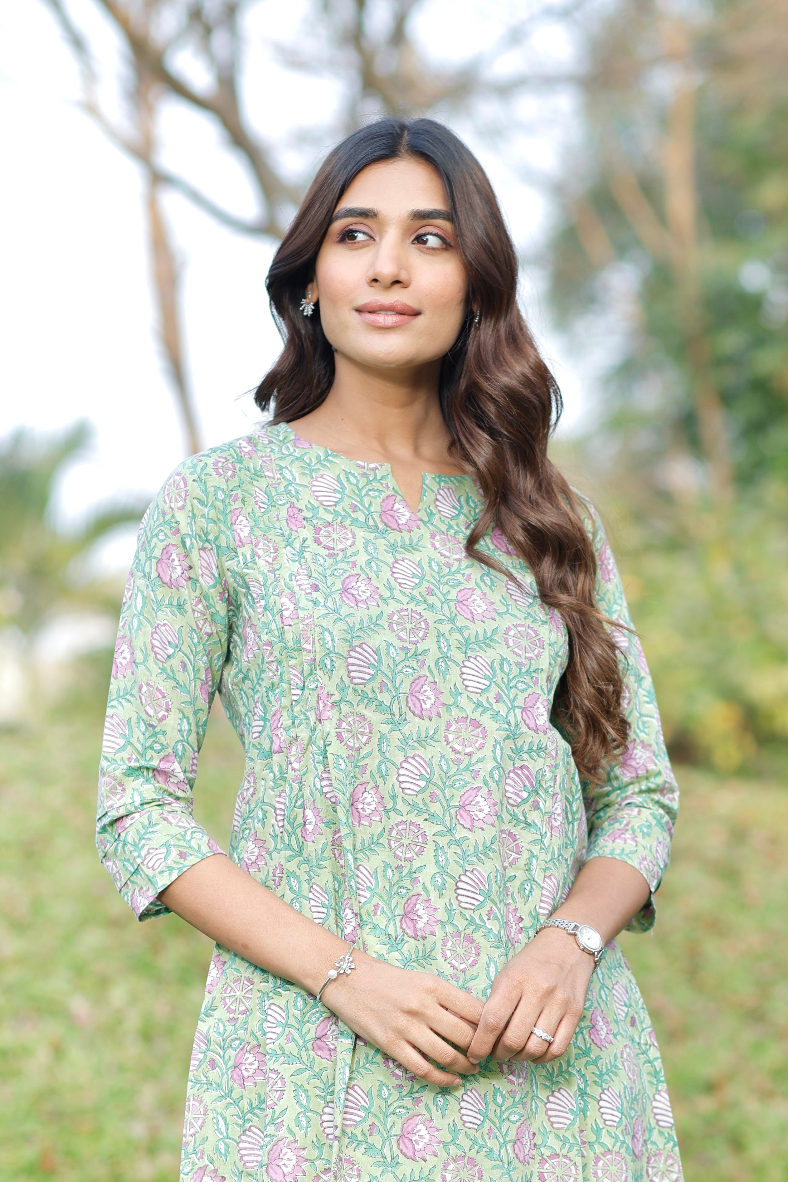 Soft Sage Hand Block Printed Cotton Kurta