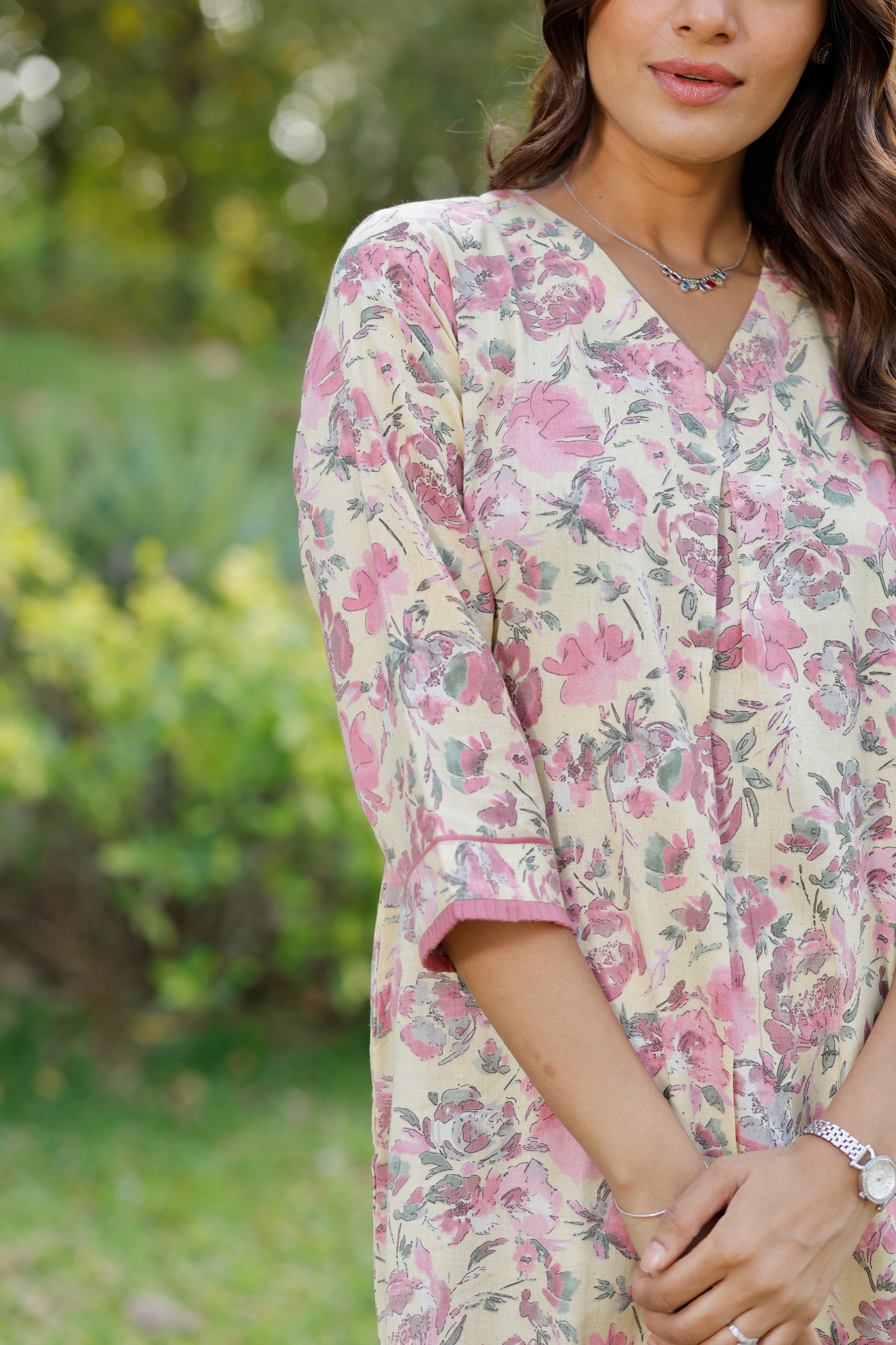 Soft Sun Blush Printed Cotton Kurta