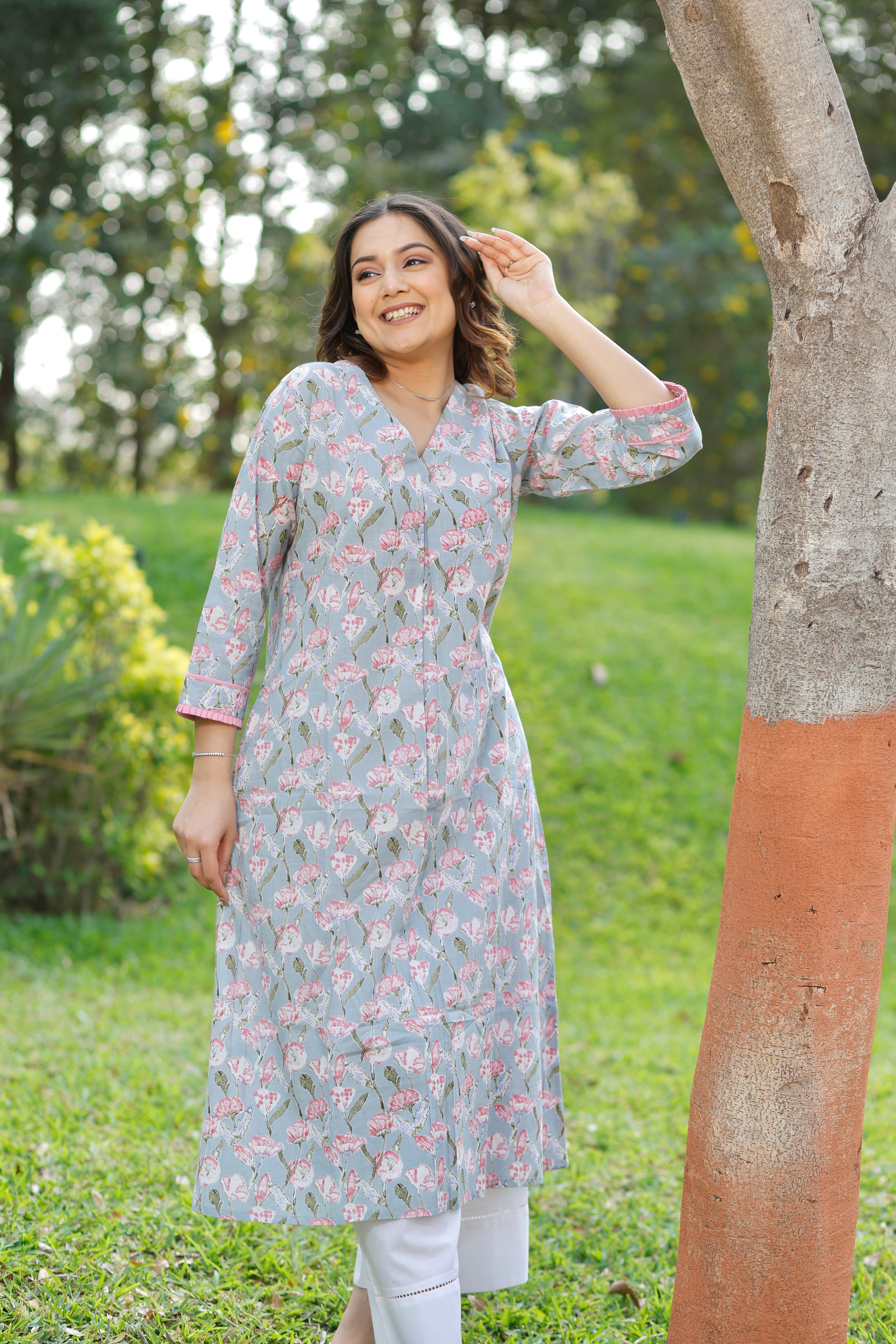 Blue Haze Printed Cotton Kurta