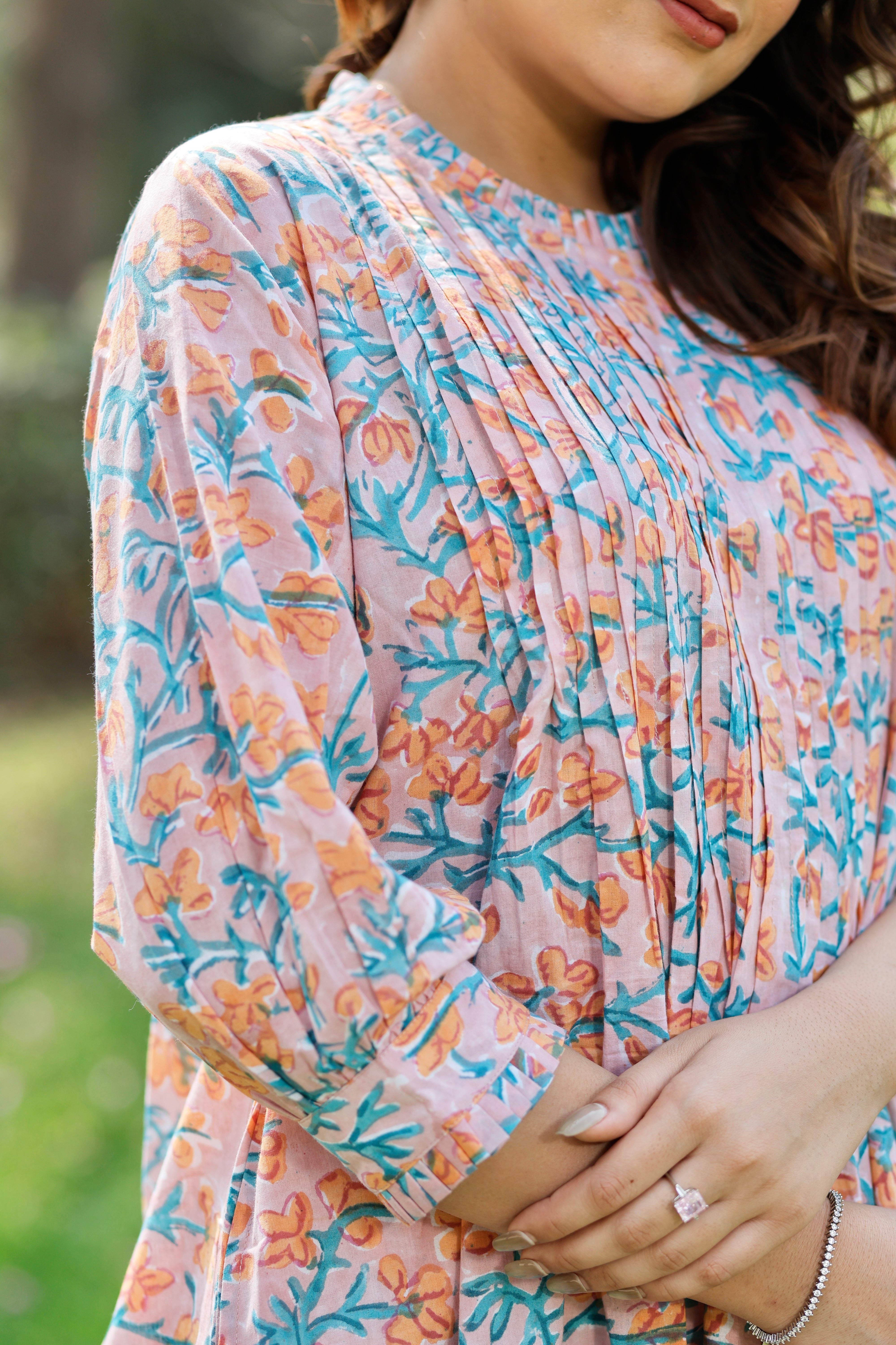 Bloom Peach Hand Block Printed Cotton Kurta