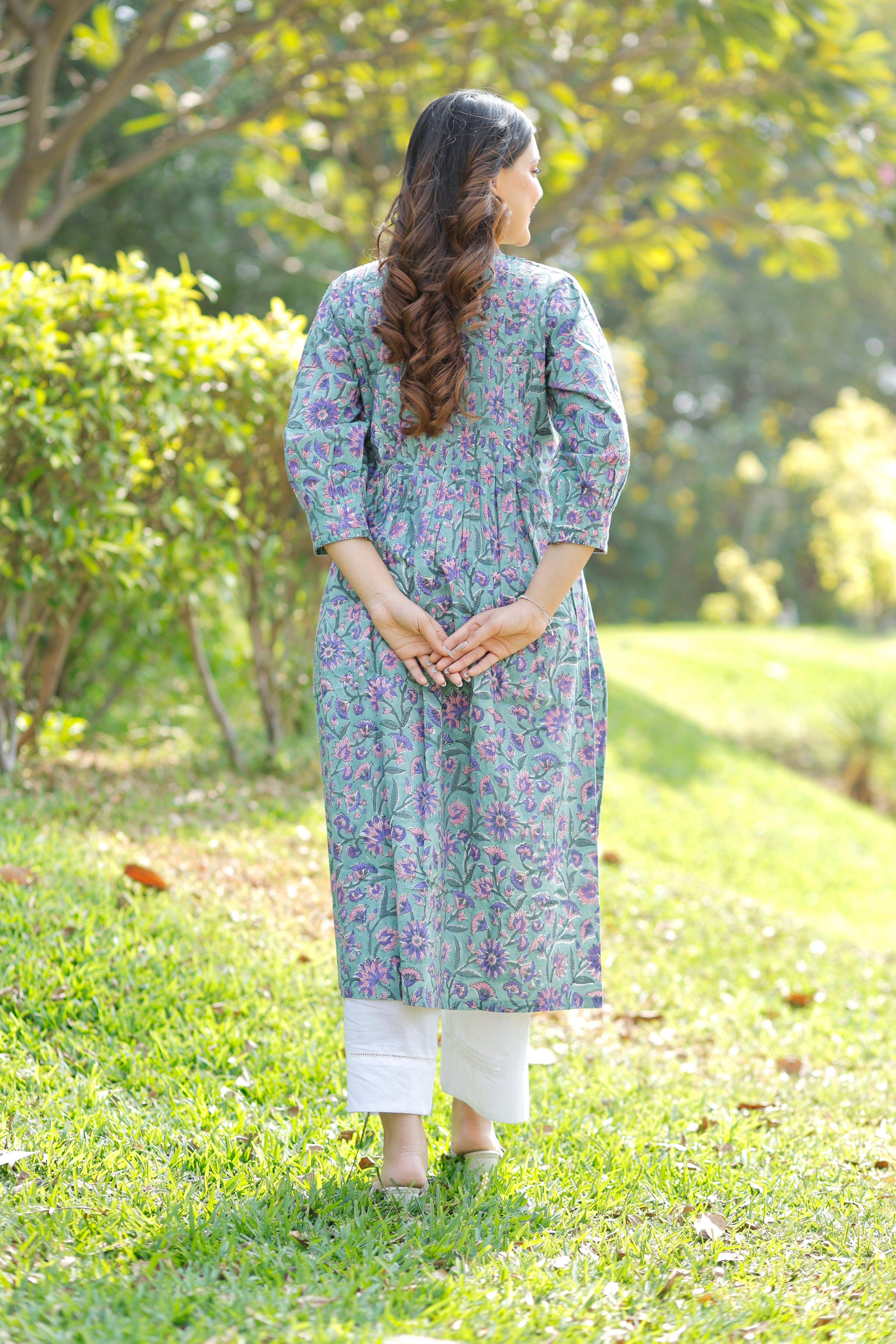 Sweet Sea green Hand Block Printed Cotton Kurta