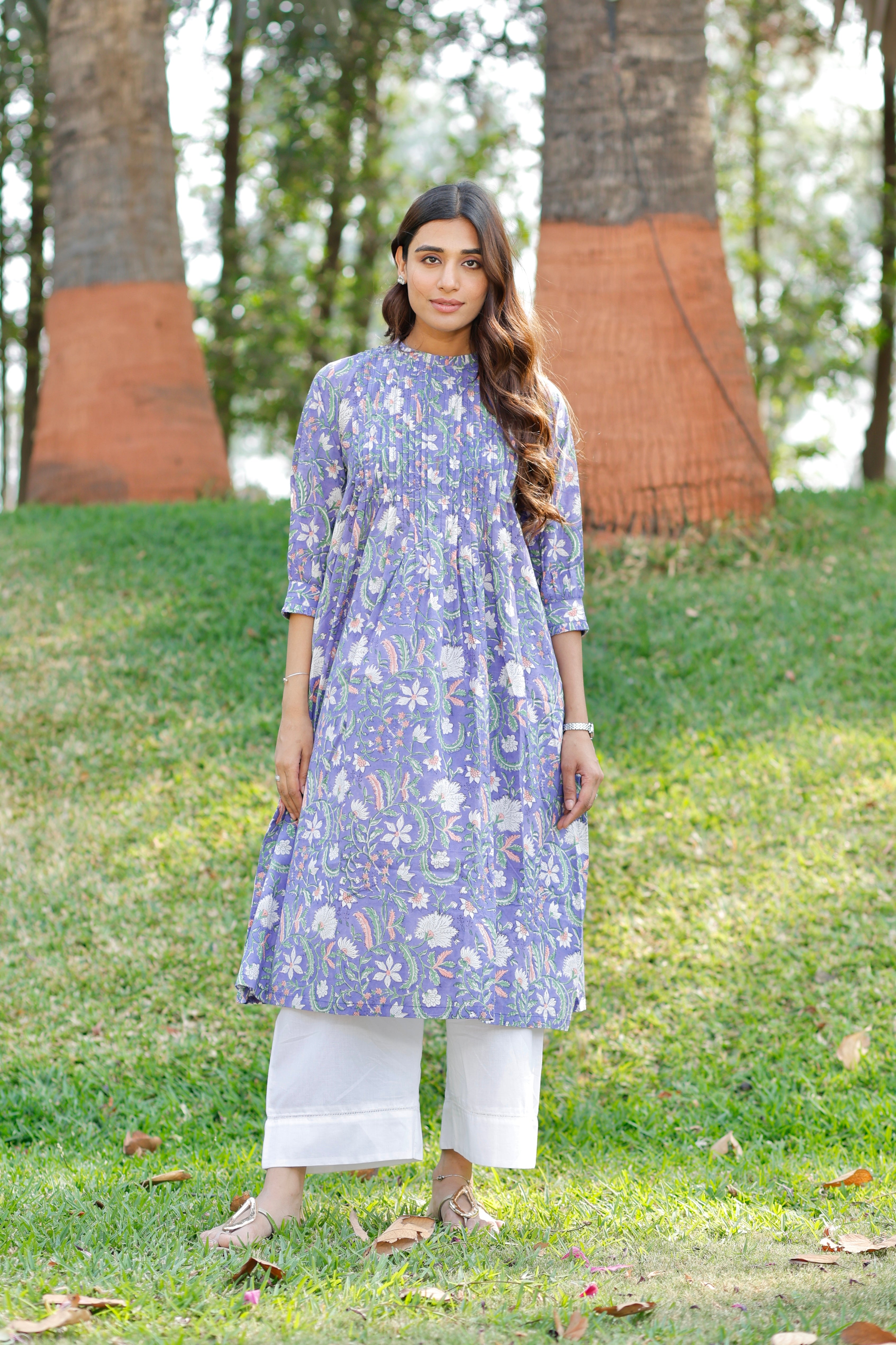Petal Blue Hand Block Printed Cotton Kurta
