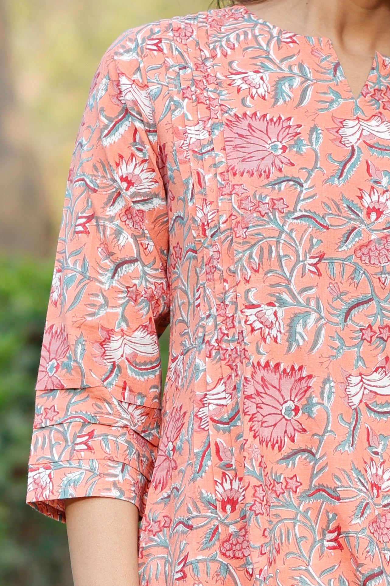 Blush Coral Hand Block Printed Cotton Kurta