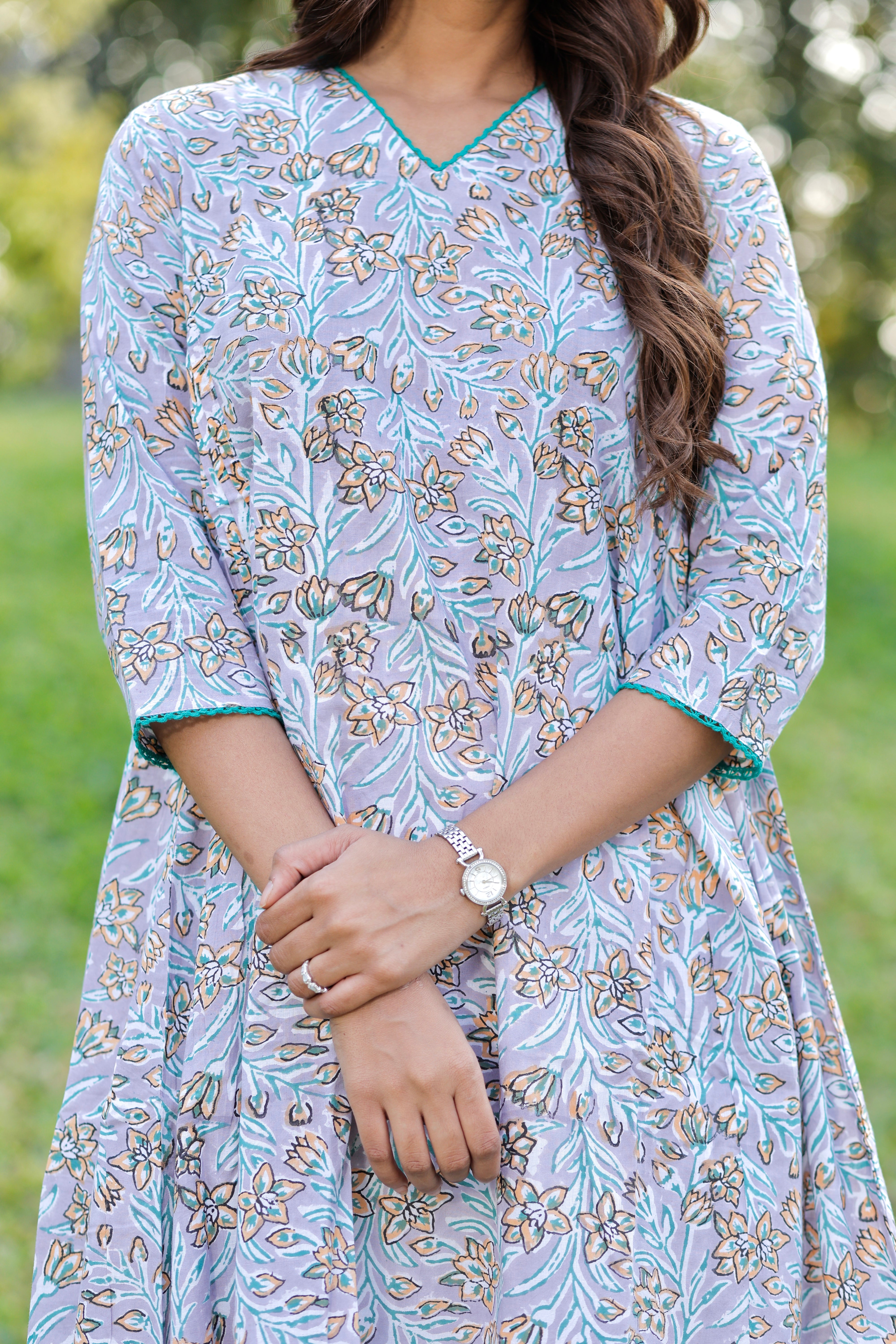 Lavender Love Hand Block Printed Cotton Kurta