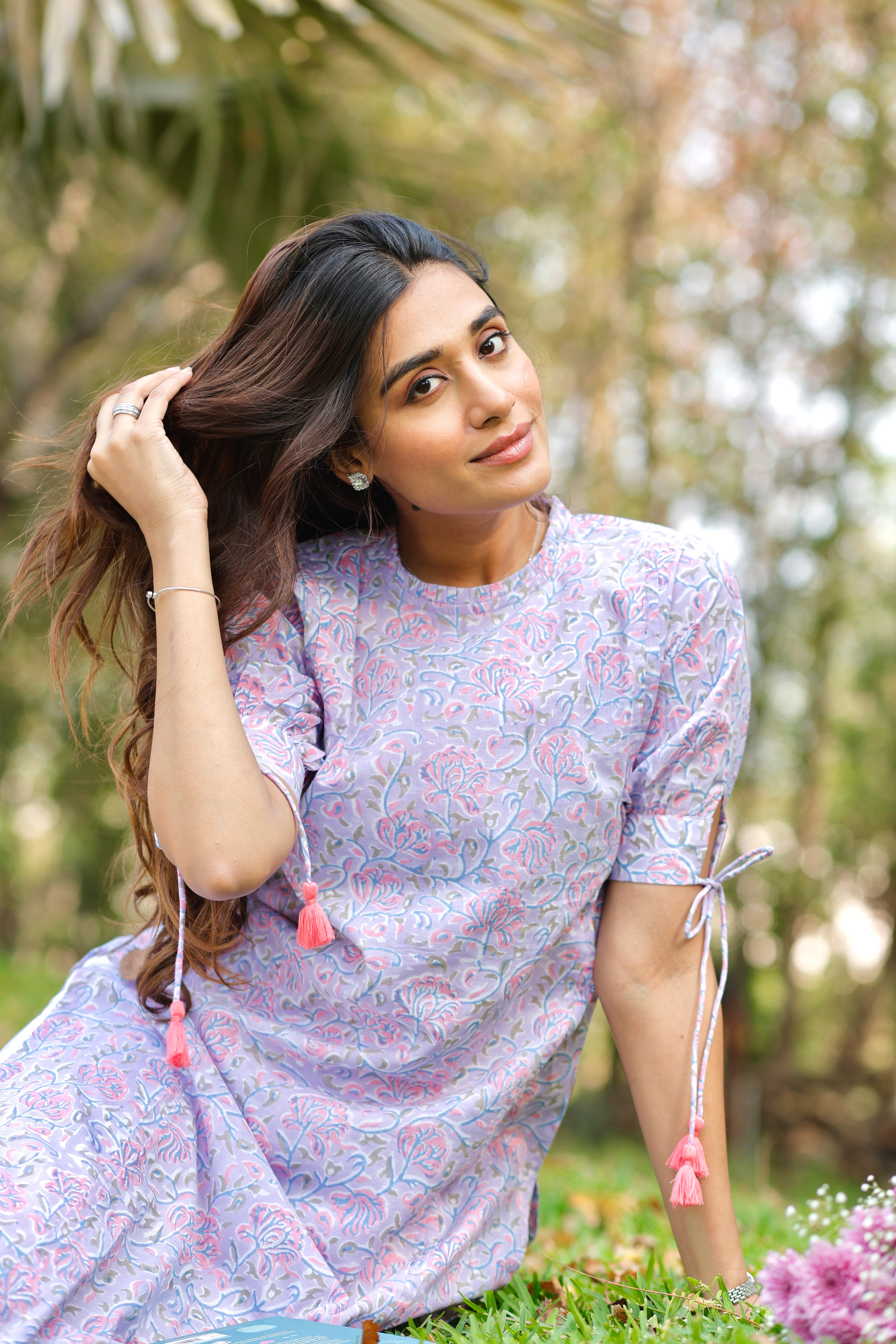 Misty Blue Hand Block Printed Cotton Kurta