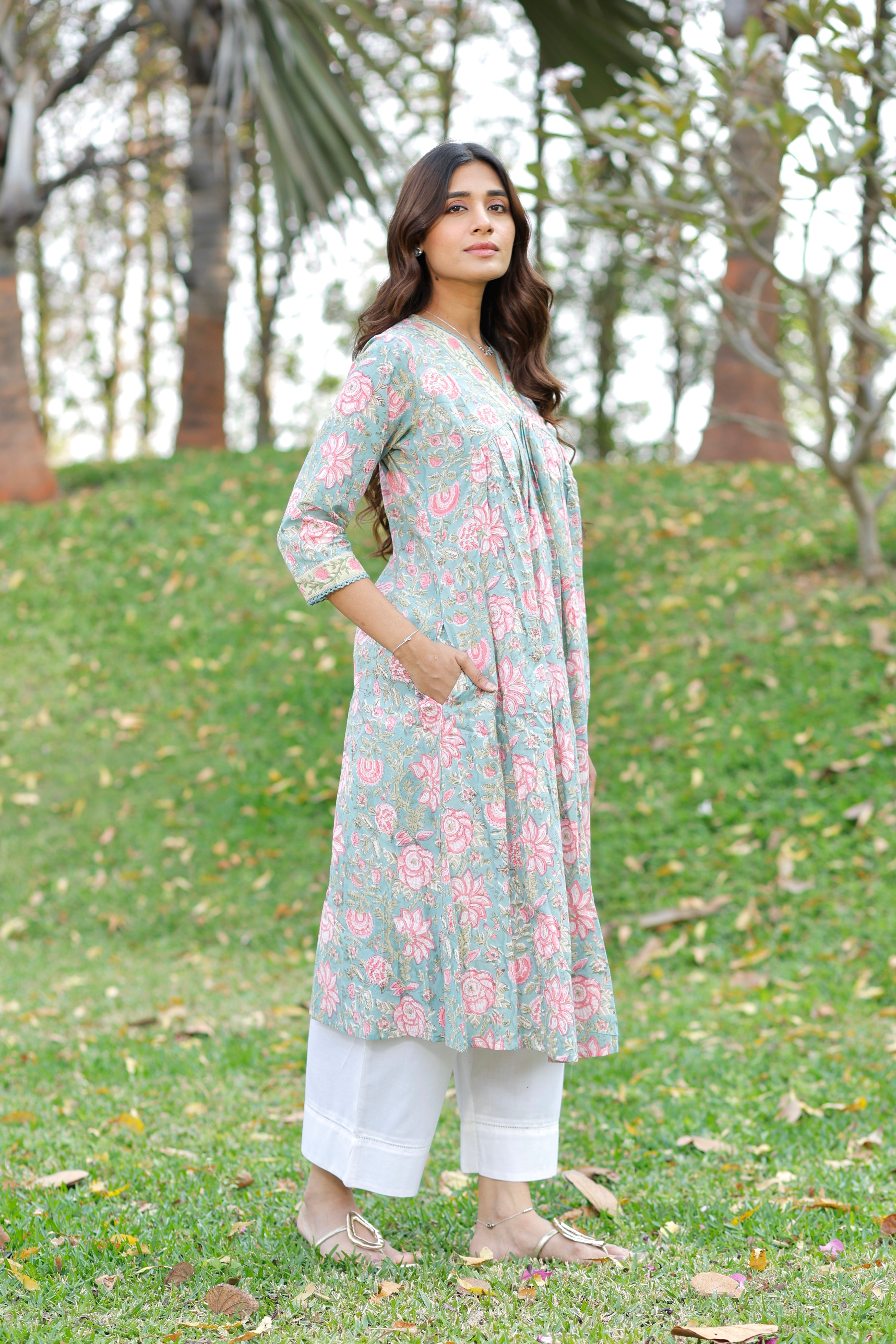 Sweet Blue Hand Block Printed Cotton Kurta