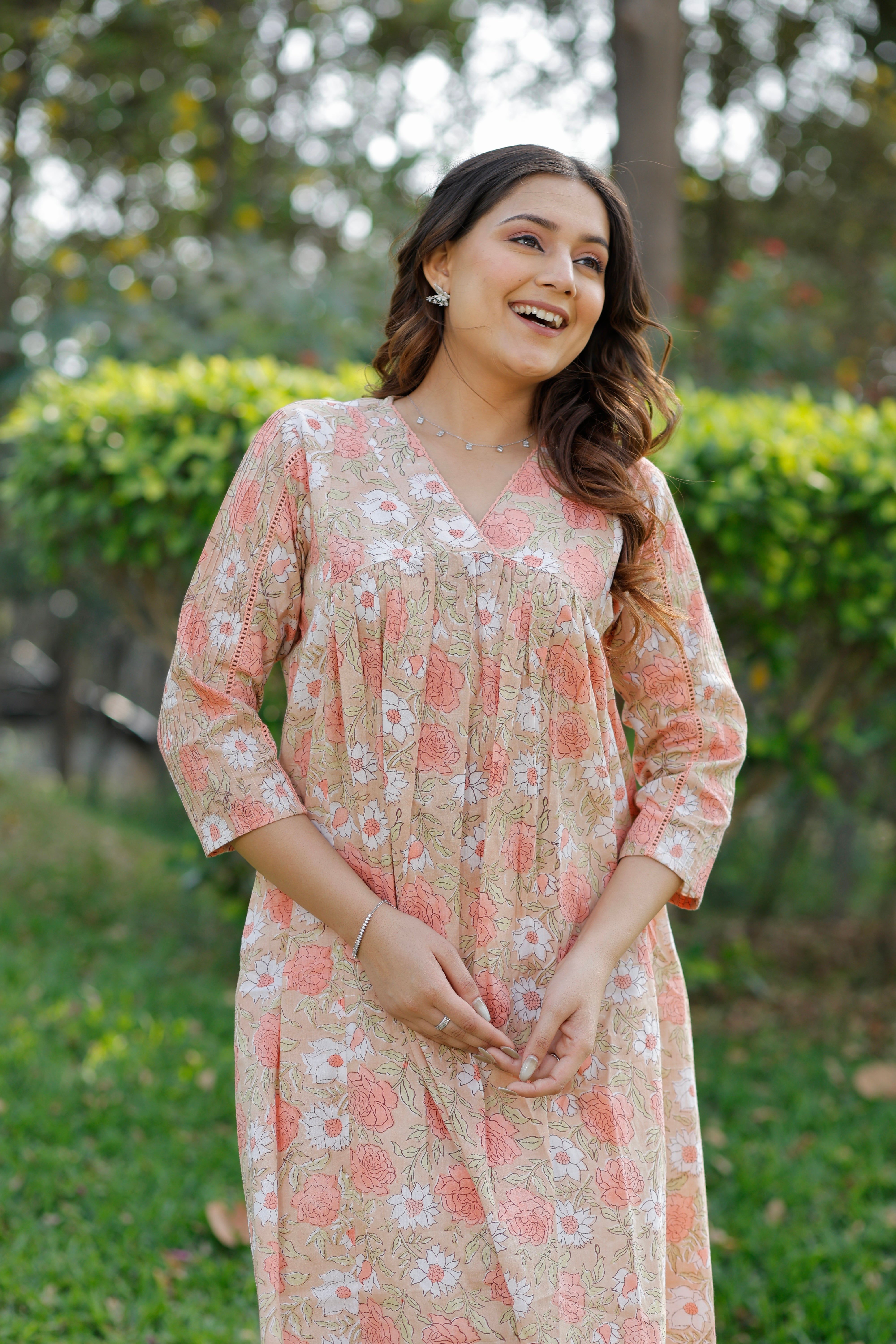 Soft Sand Hand Block Printed Cotton Kurta