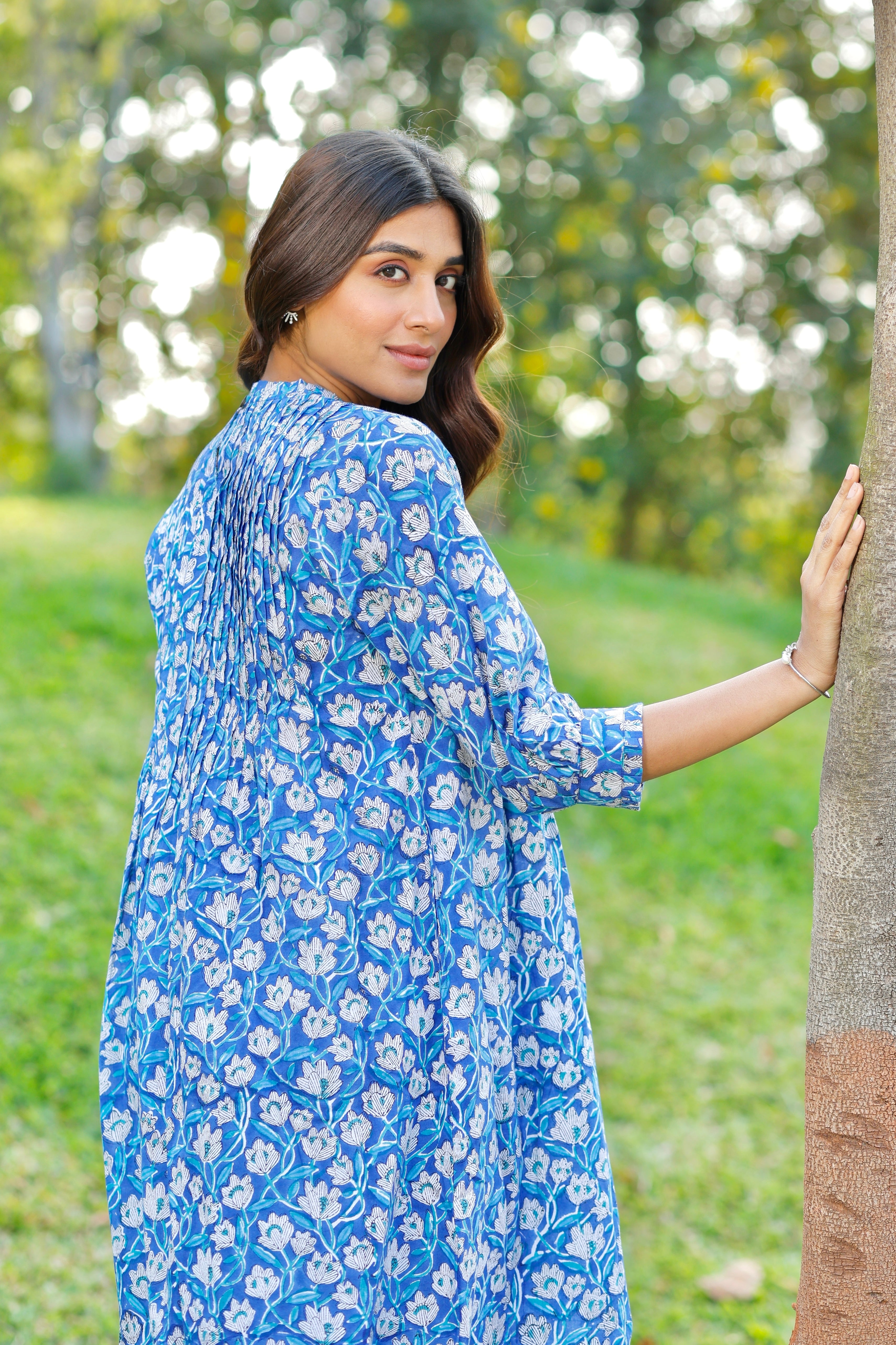 Blooming Blue Hand Block Printed Cotton Kurta