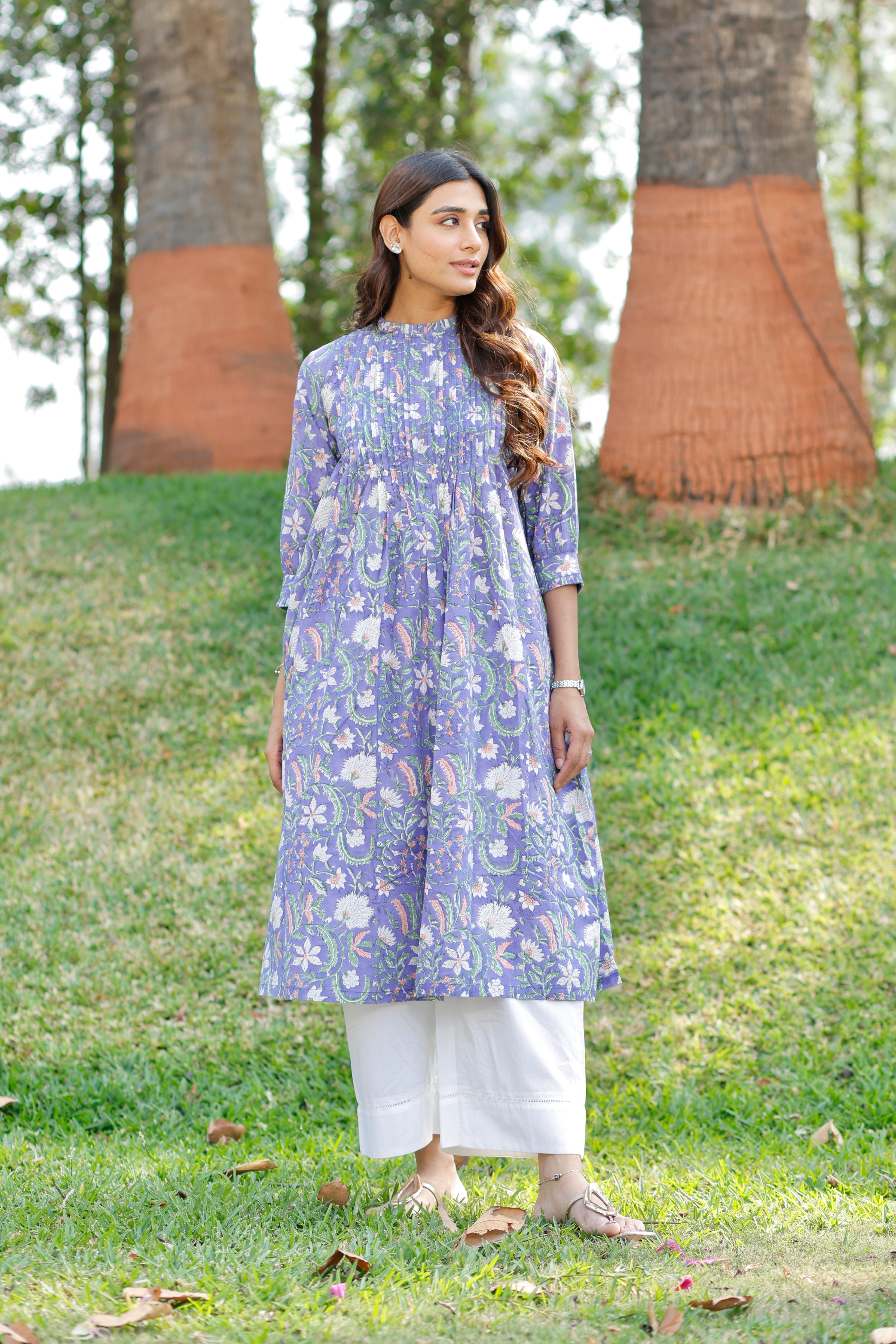 Petal Blue Hand Block Printed Cotton Kurta