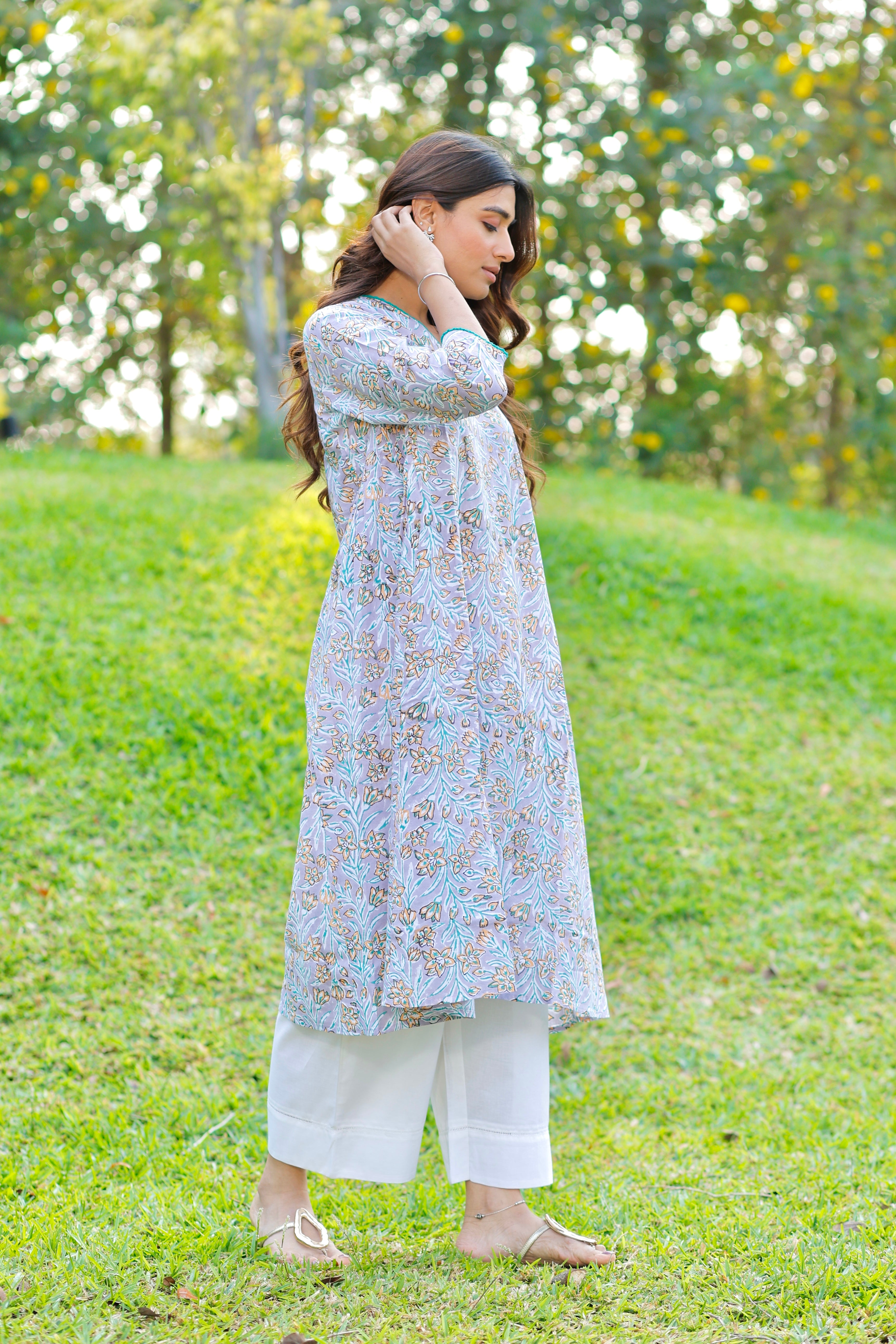 Lavender Love Hand Block Printed Cotton Kurta