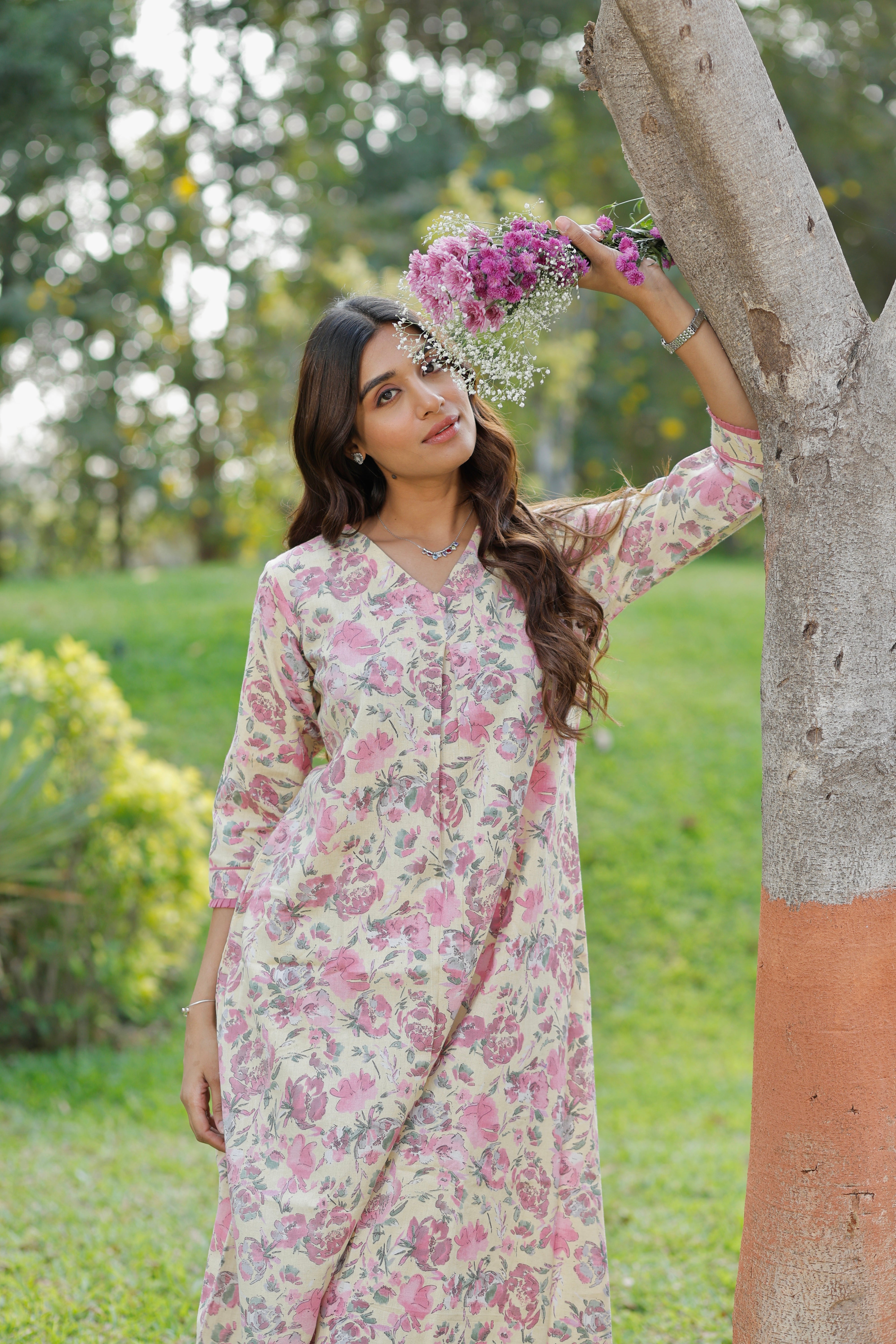 Soft Sun Blush Printed Cotton Kurta