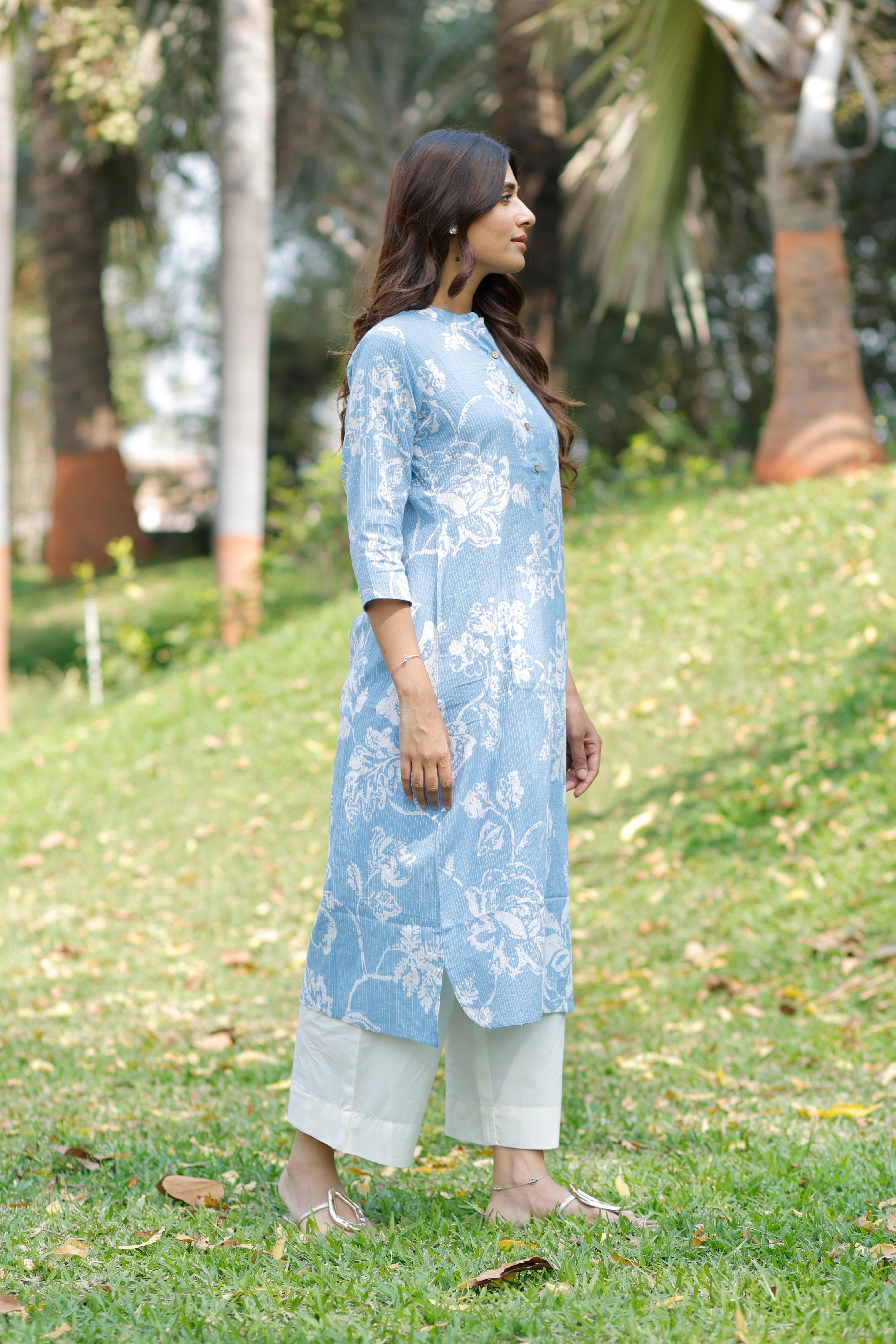 Iris Blue Printed Cotton Kurta