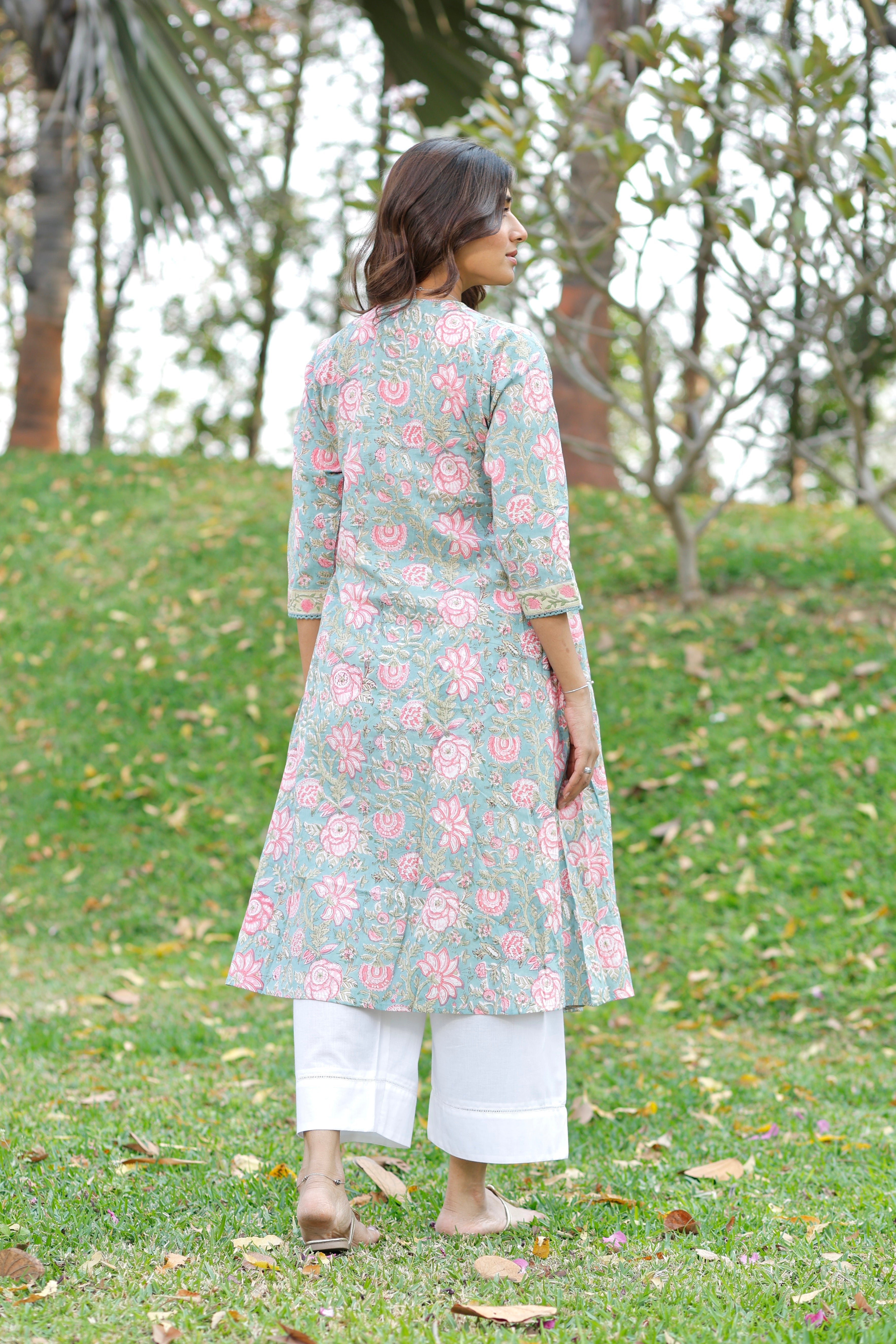 Sweet Blue Hand Block Printed Cotton Kurta