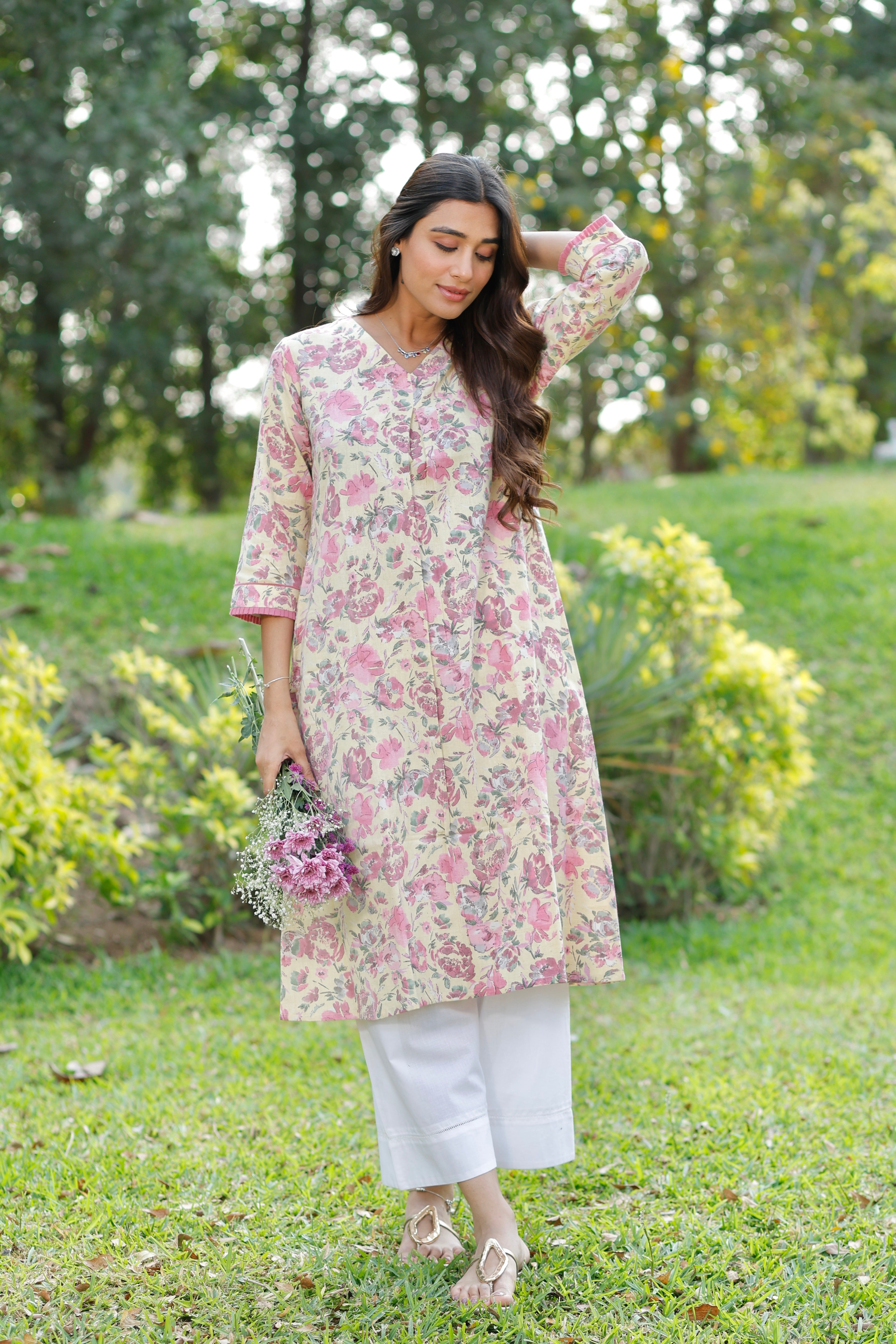 Soft Sun Blush Printed Cotton Kurta