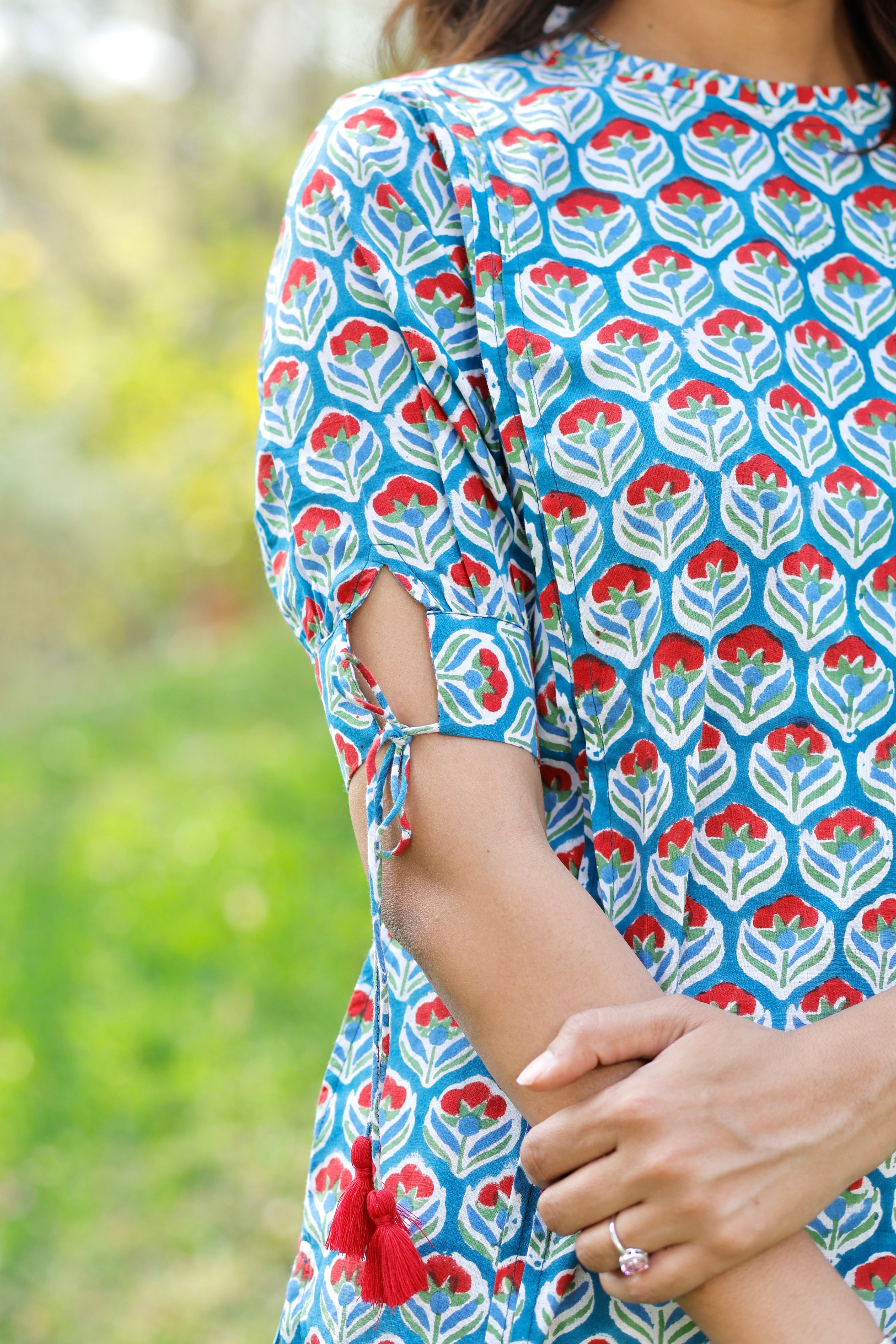 Teal Blue Hand Block Printed Cotton Kurta