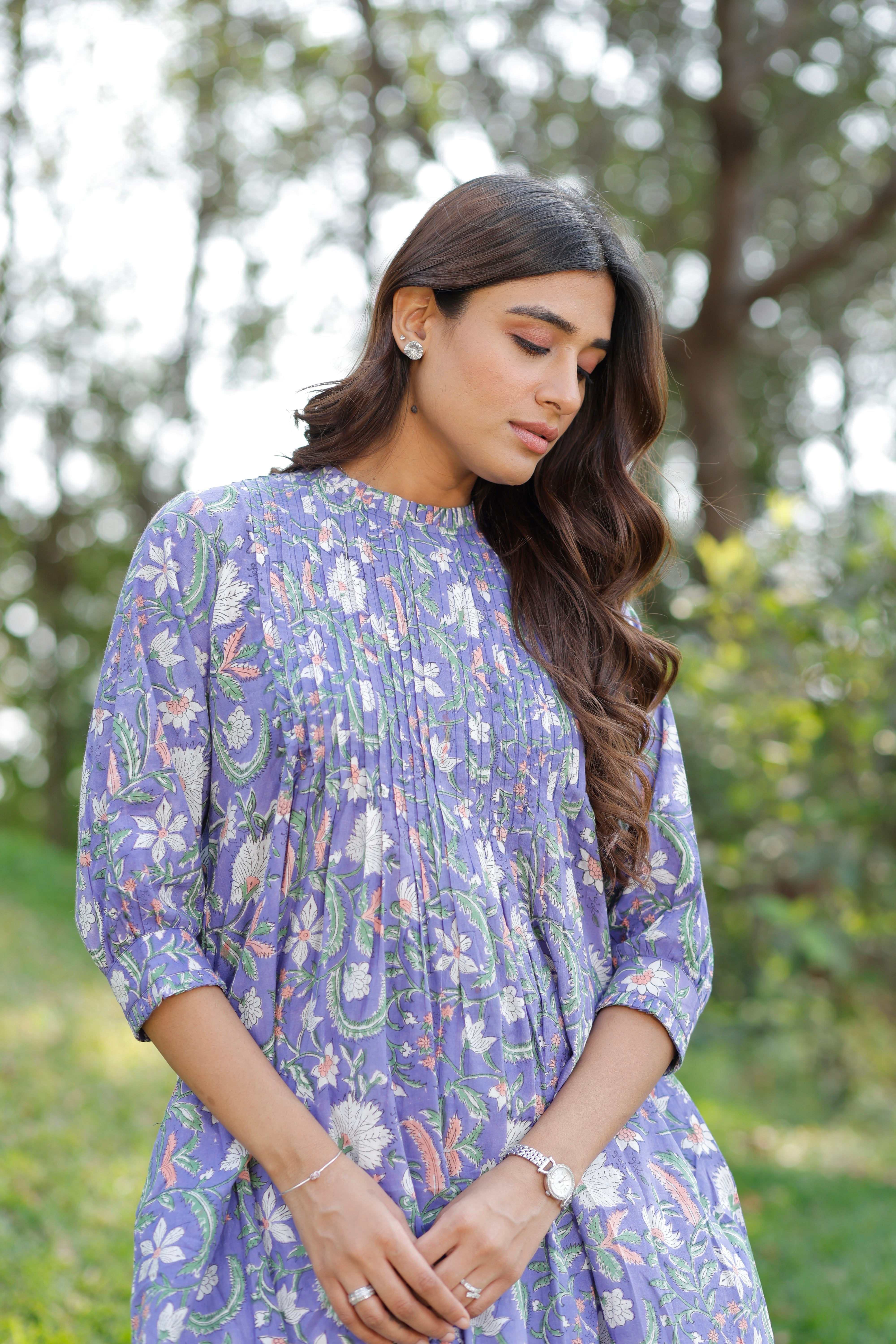 Petal Blue Hand Block Printed Cotton Kurta