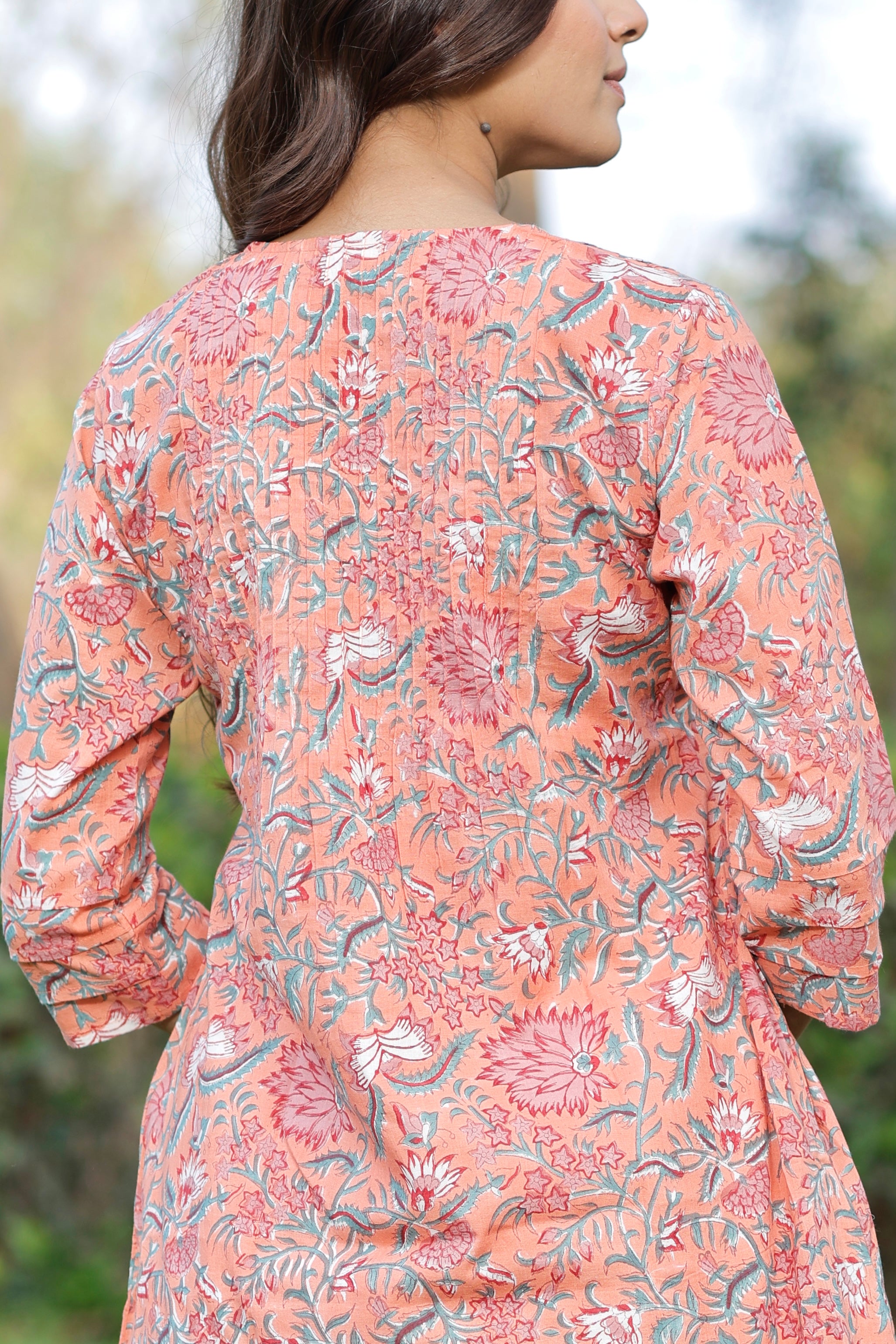 Blush Coral Hand Block Printed Cotton Kurta