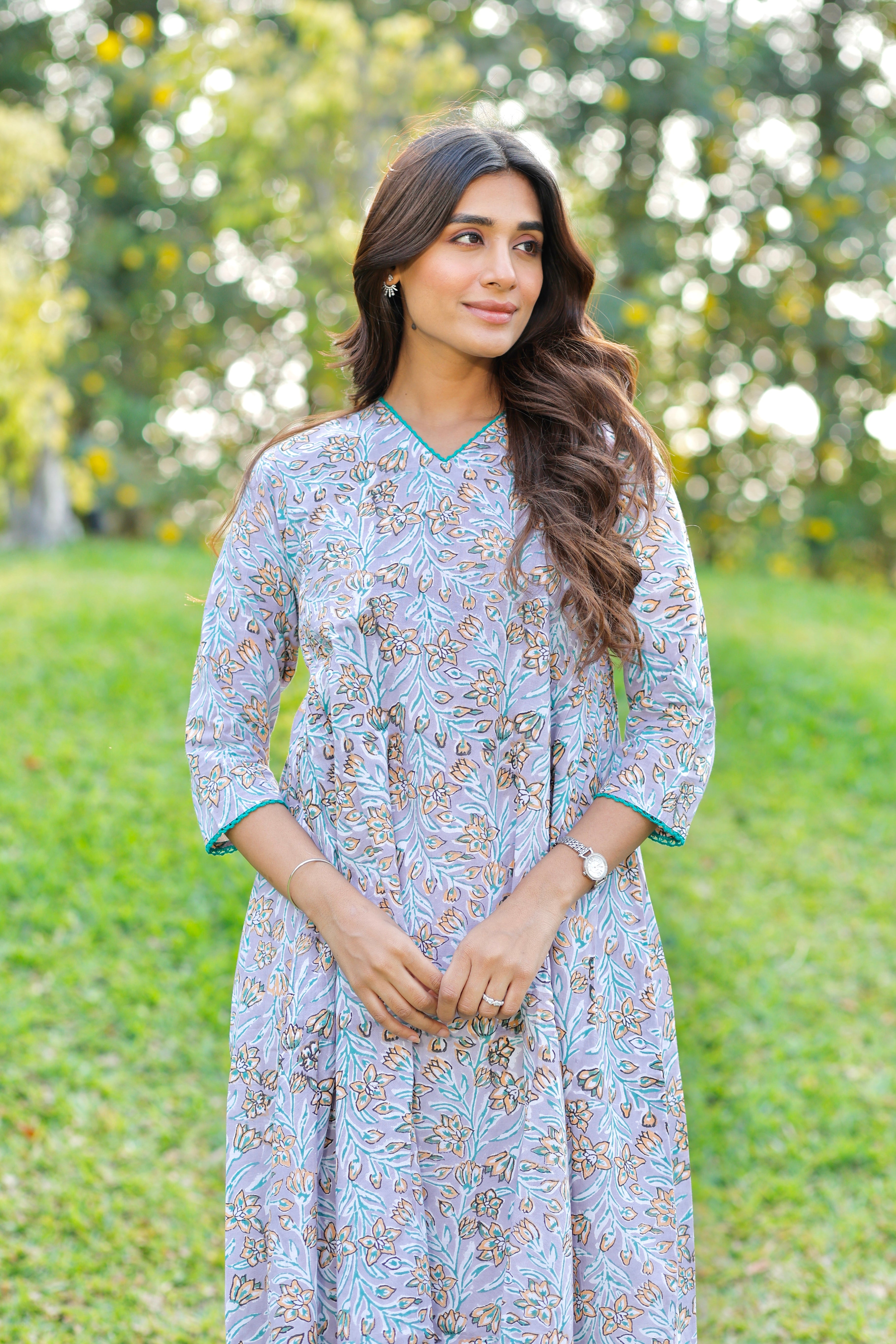 Lavender Love Hand Block Printed Cotton Kurta