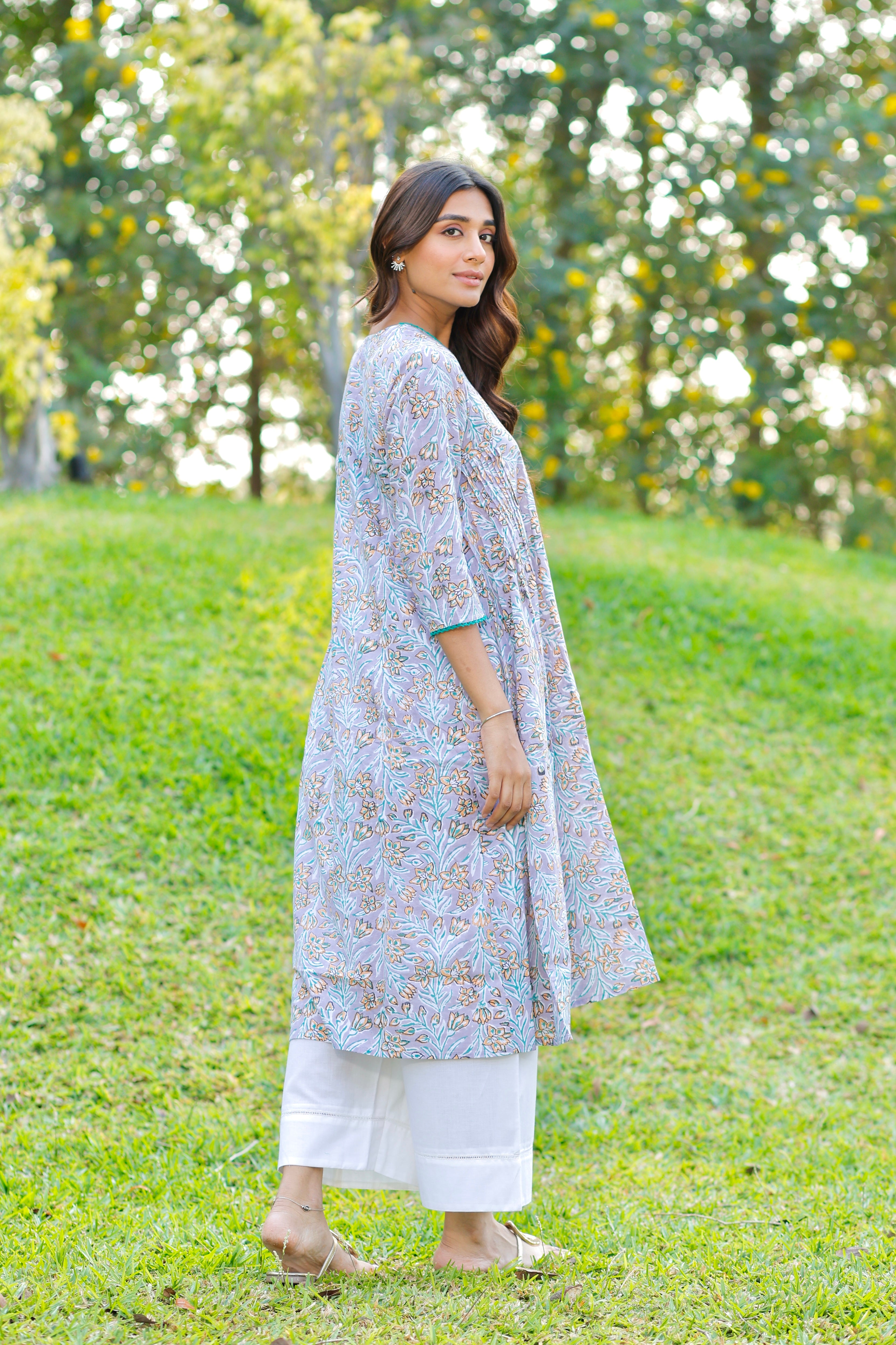 Lavender Love Hand Block Printed Cotton Kurta