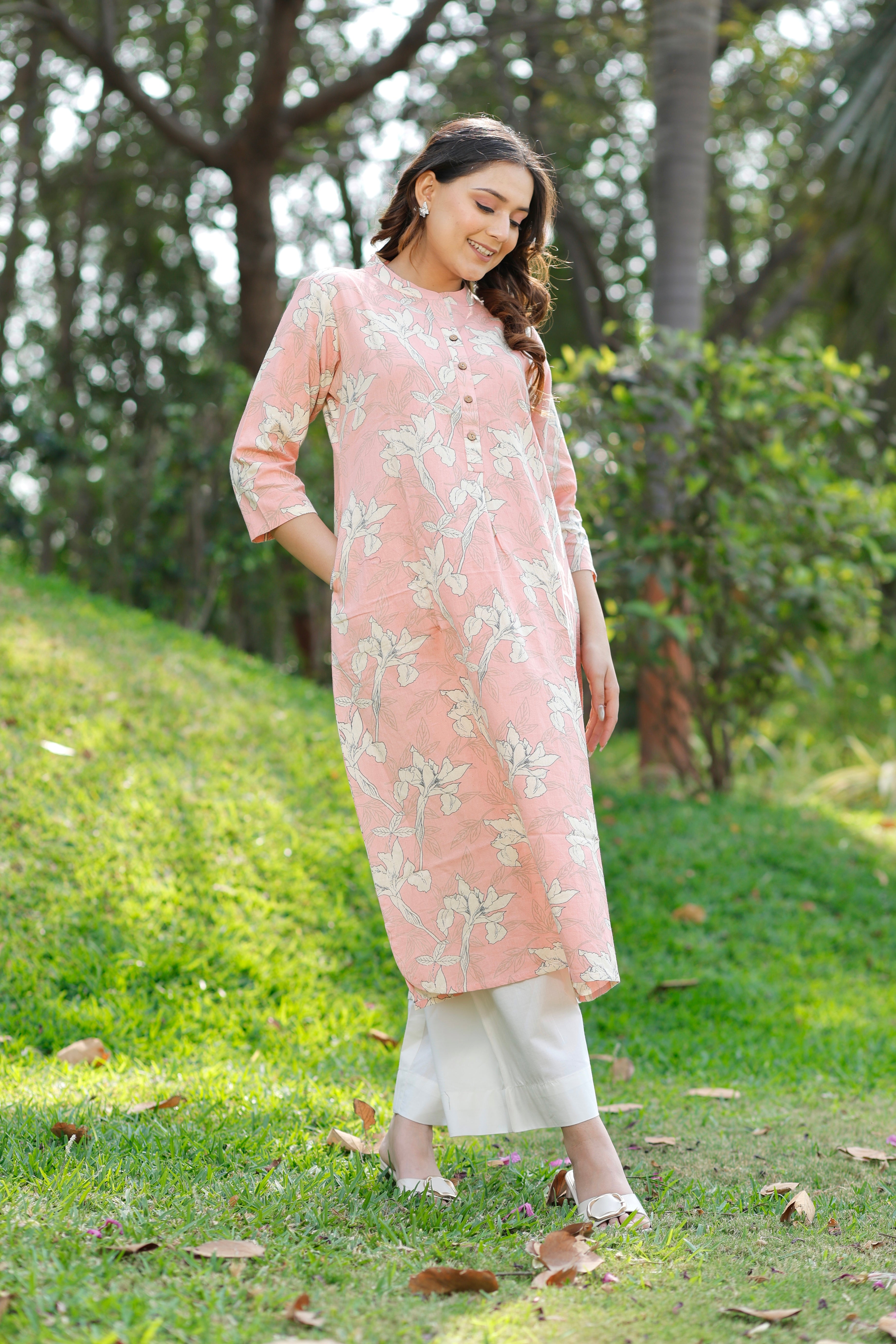 Sunset Peach Printed Cotton Kurta