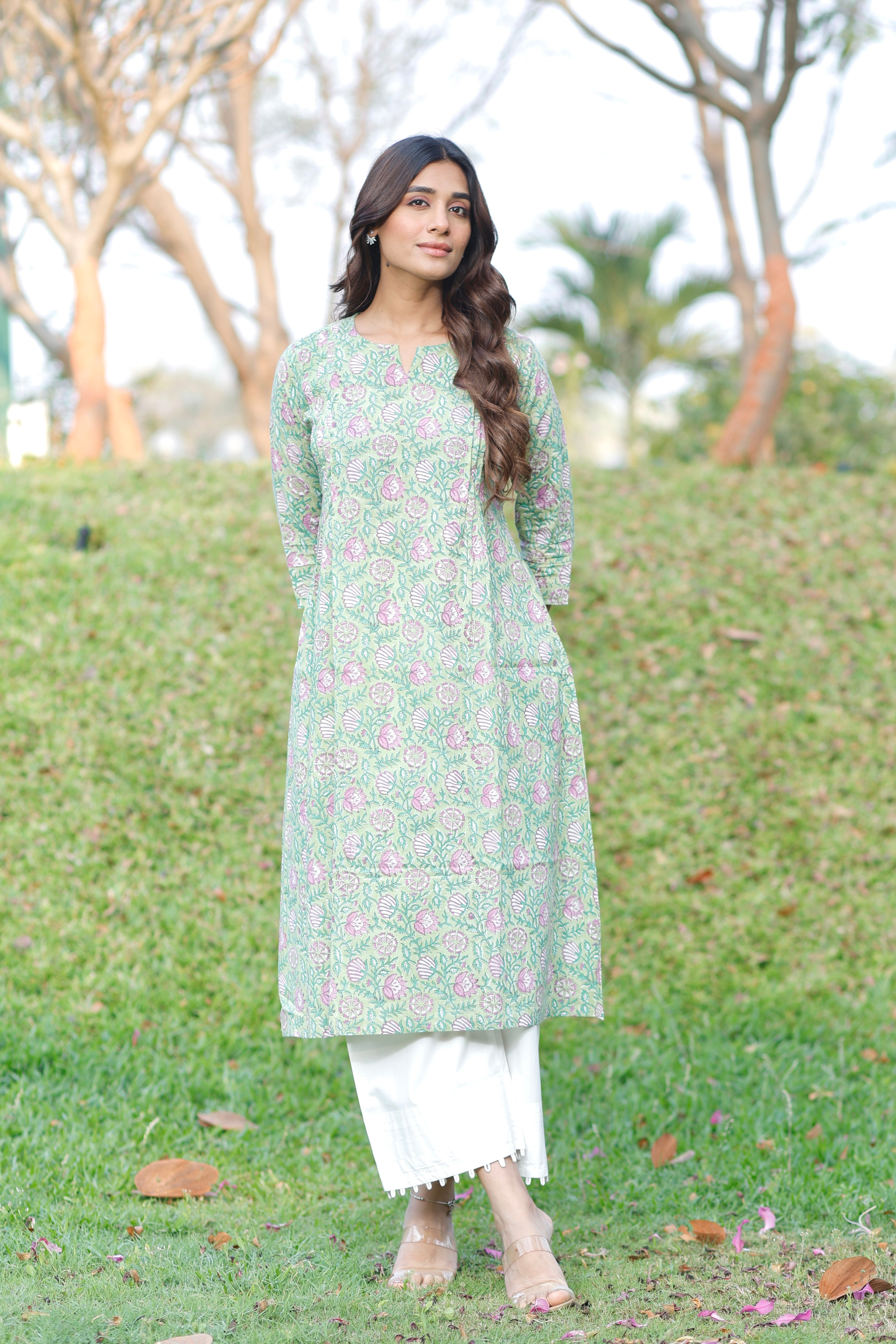 Soft Sage Hand Block Printed Cotton Kurta