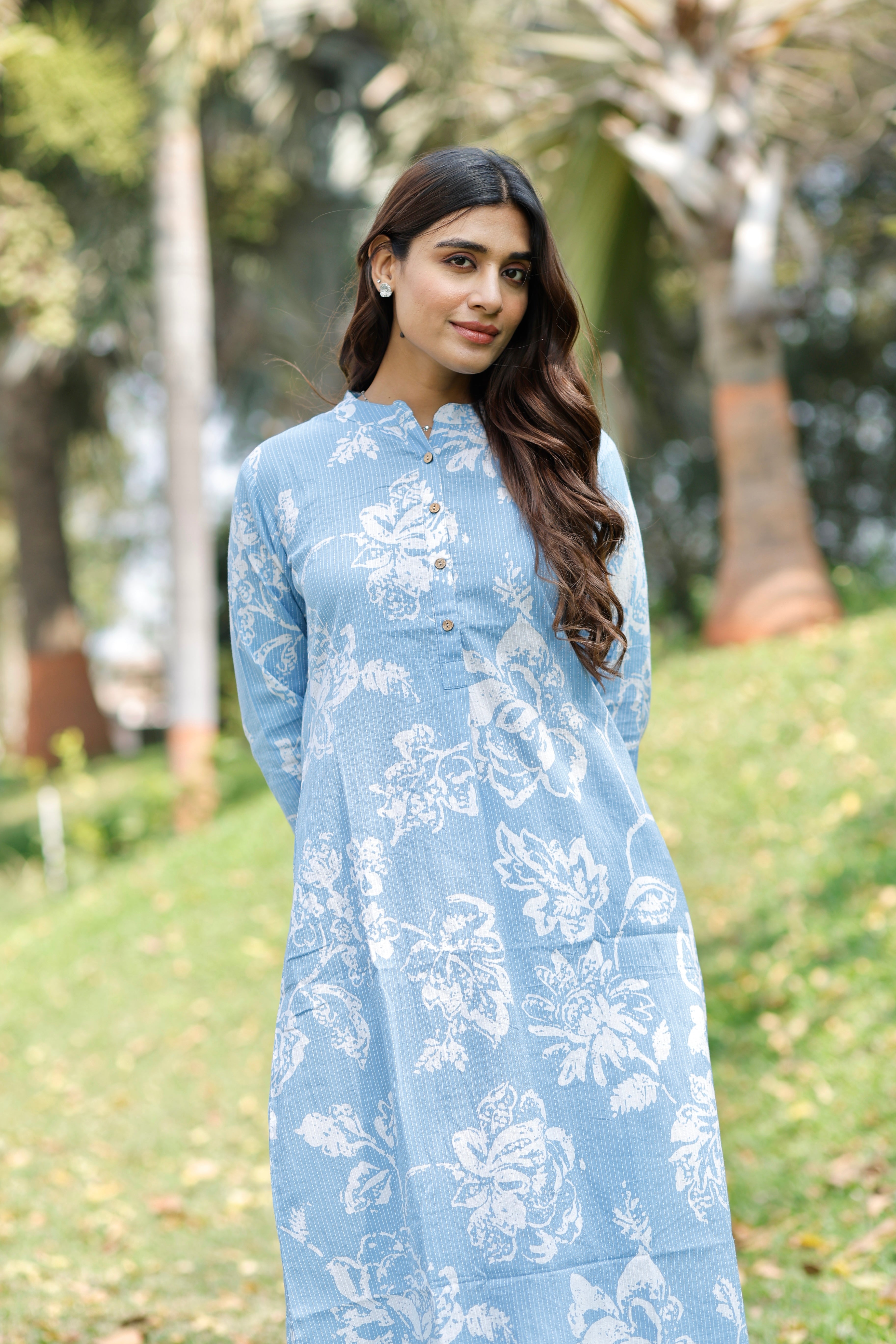 Iris Blue Printed Cotton Kurta