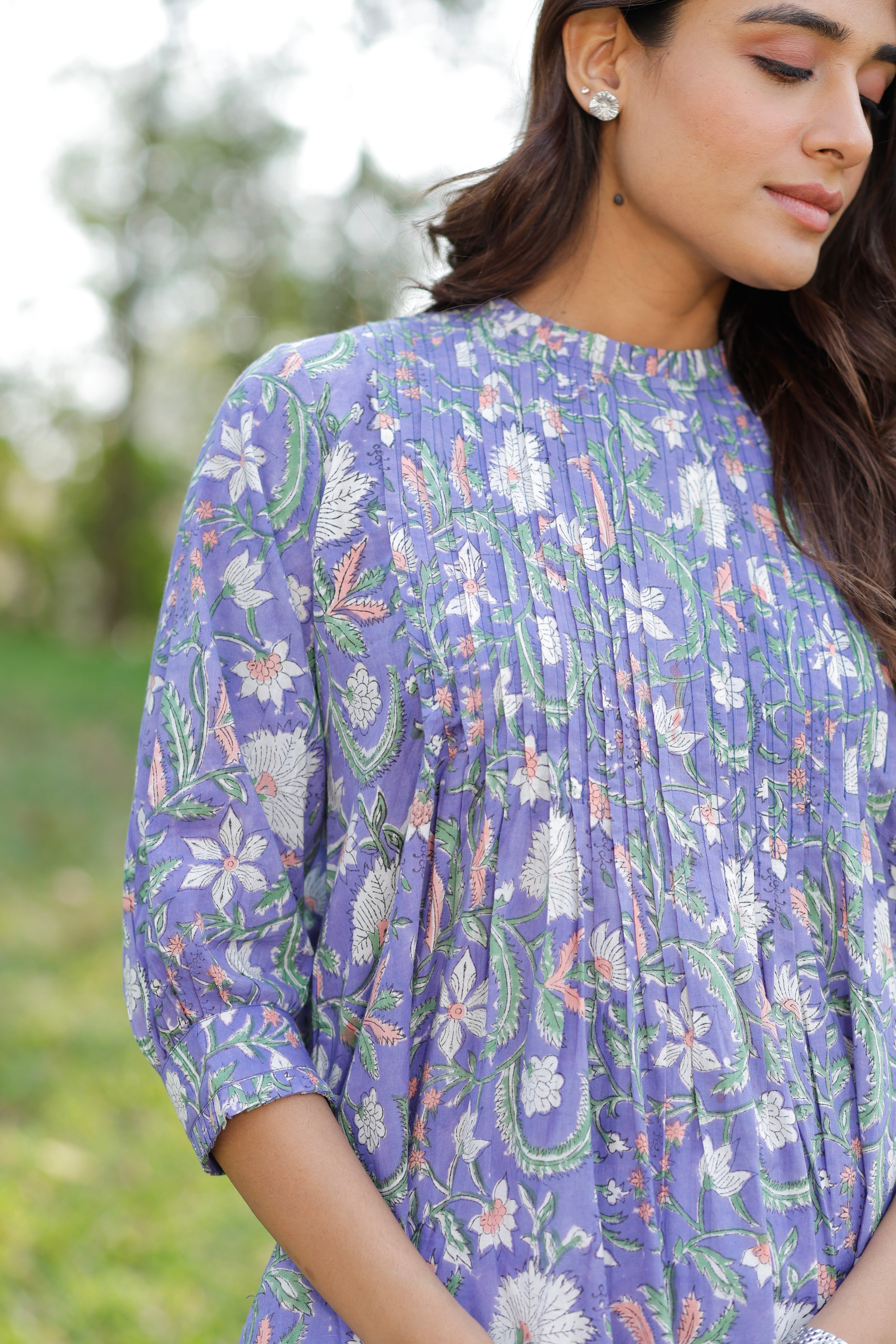 Petal Blue Hand Block Printed Cotton Kurta